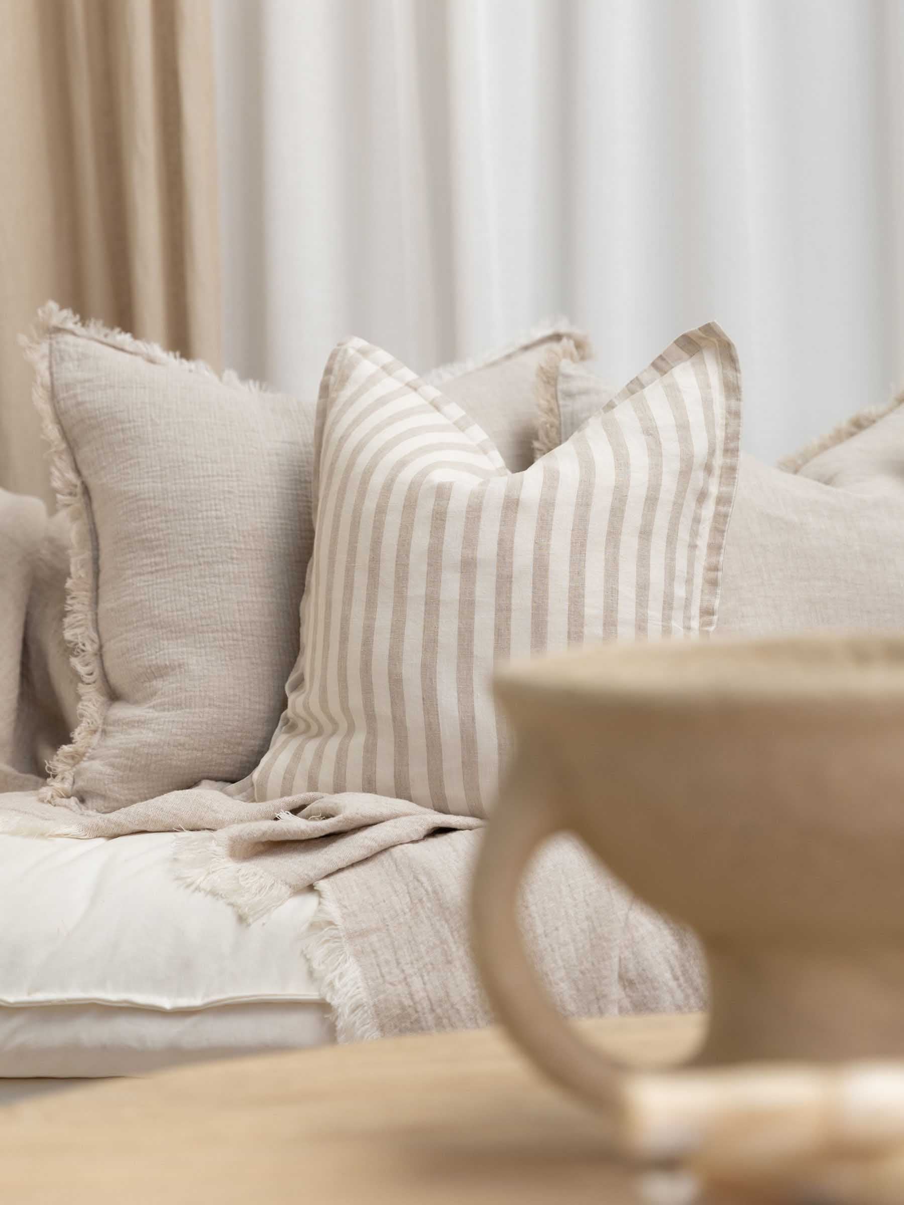 Hudson Linen Cushion Natural Stripe