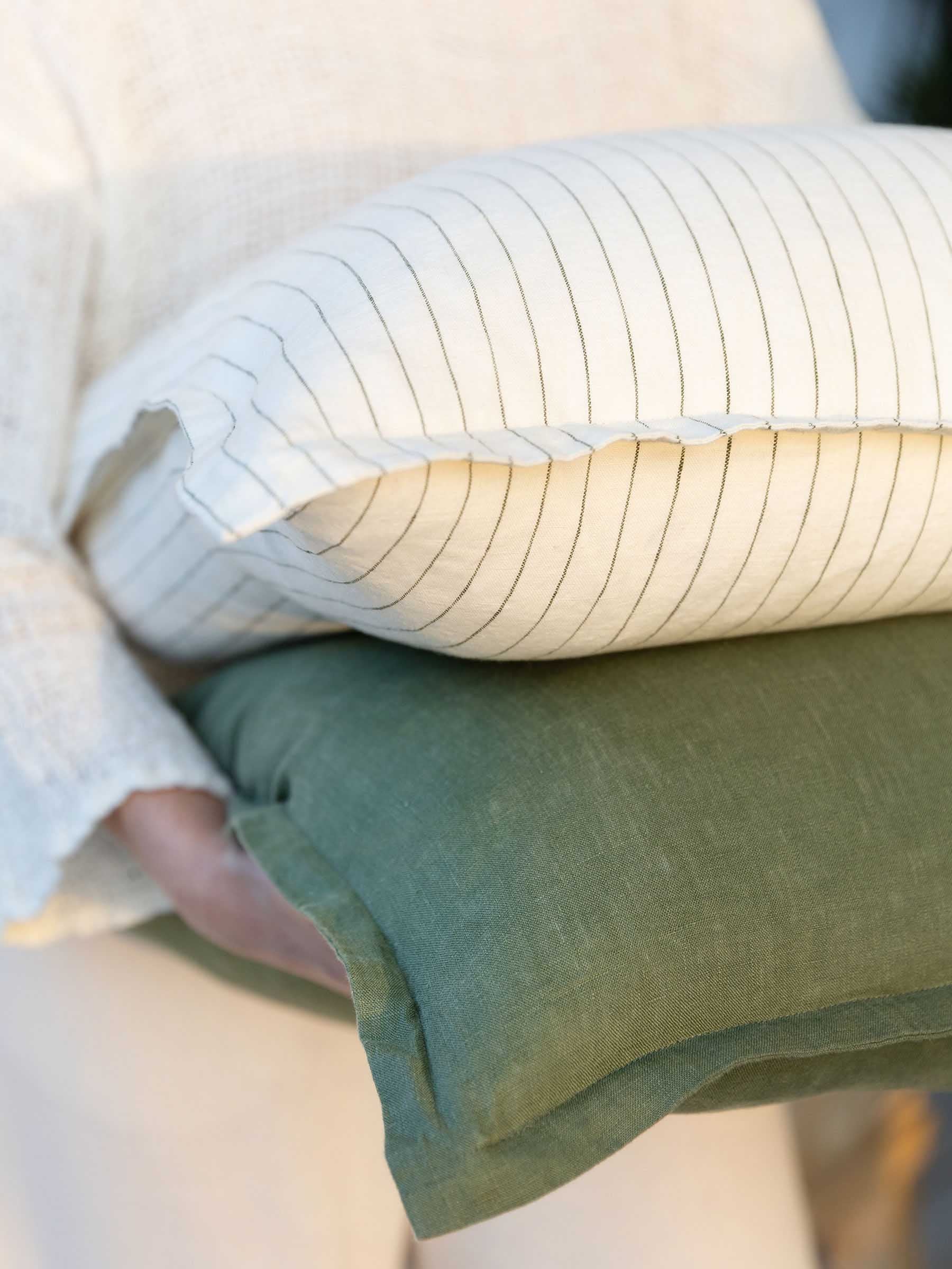Hudson Linen Cushion Olive Stripe