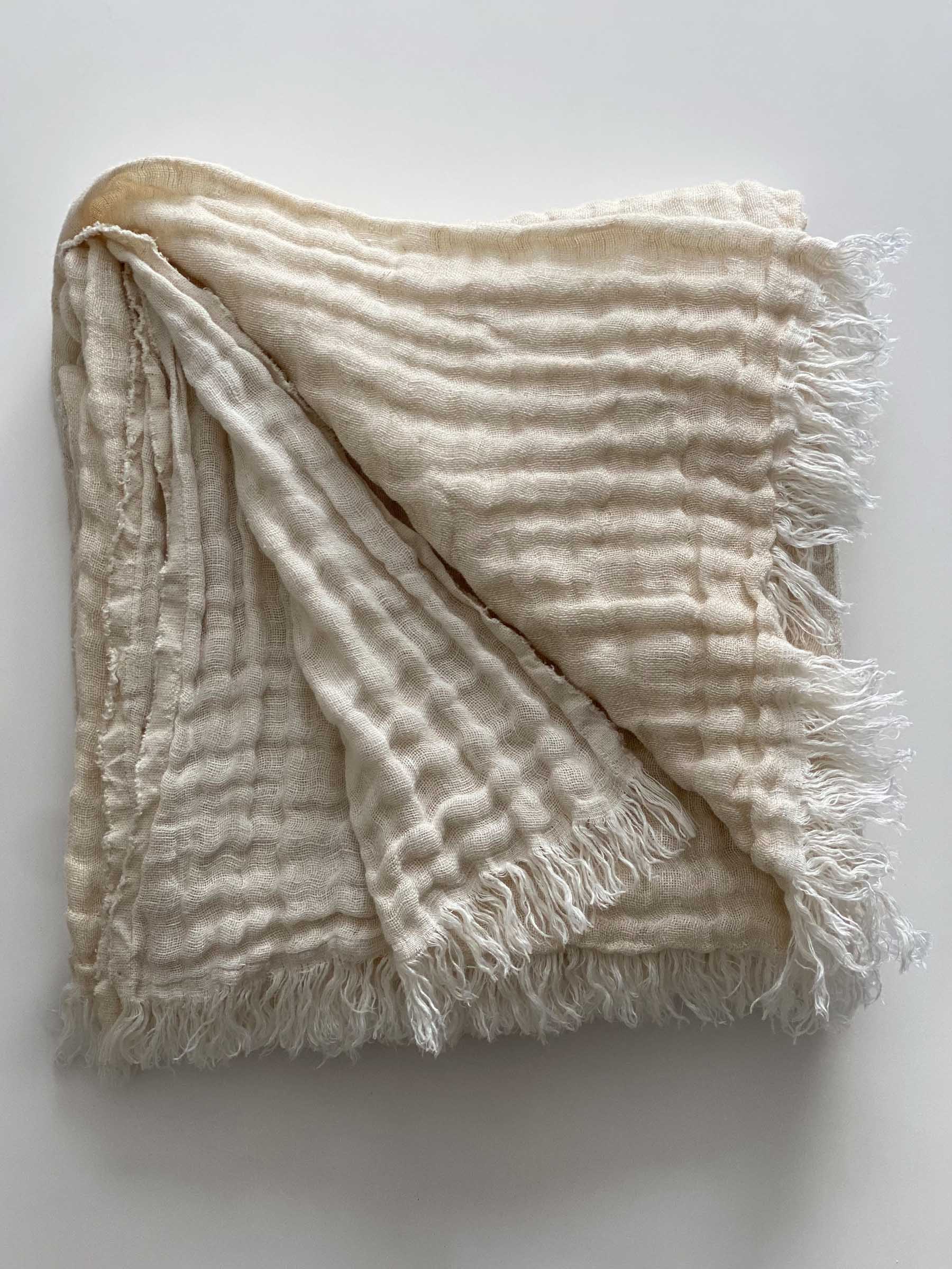 Lia Muslin Linen Throw Two Tone Vanilla