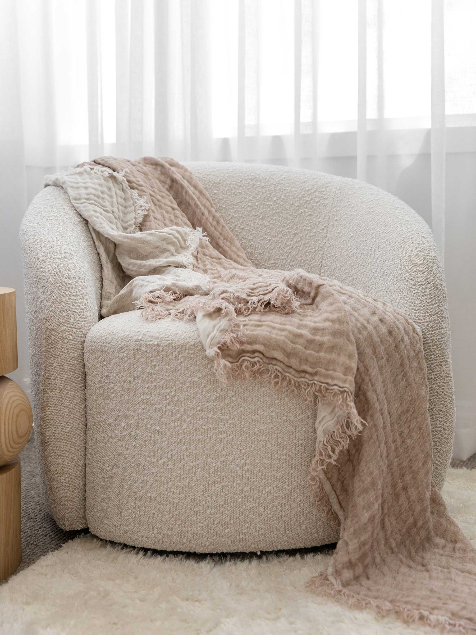 Lia Muslin Linen Throw Two Tone Mocha | PRE ORDER