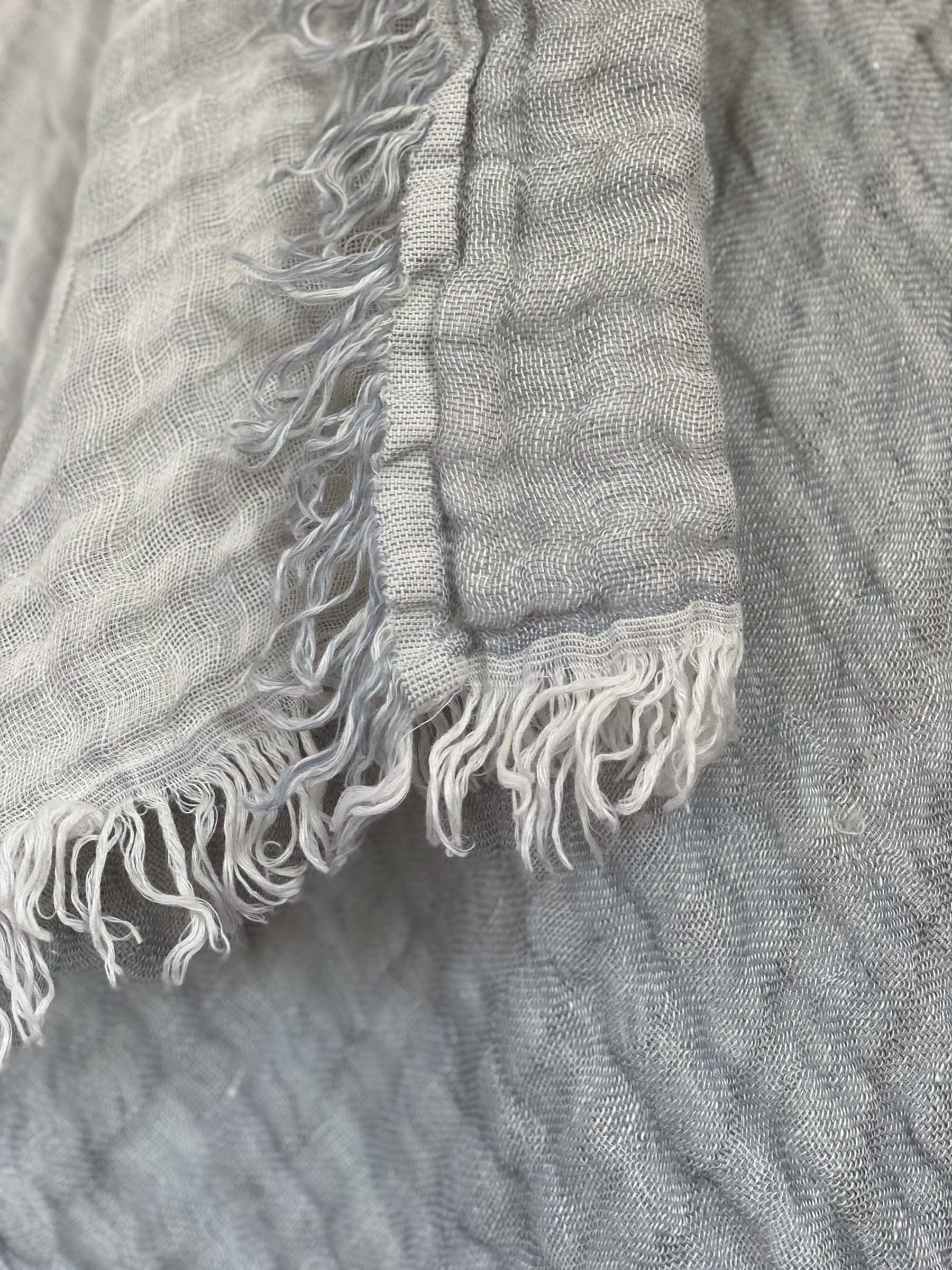 Lia Muslin Linen Throw Two Tone Steel Blue