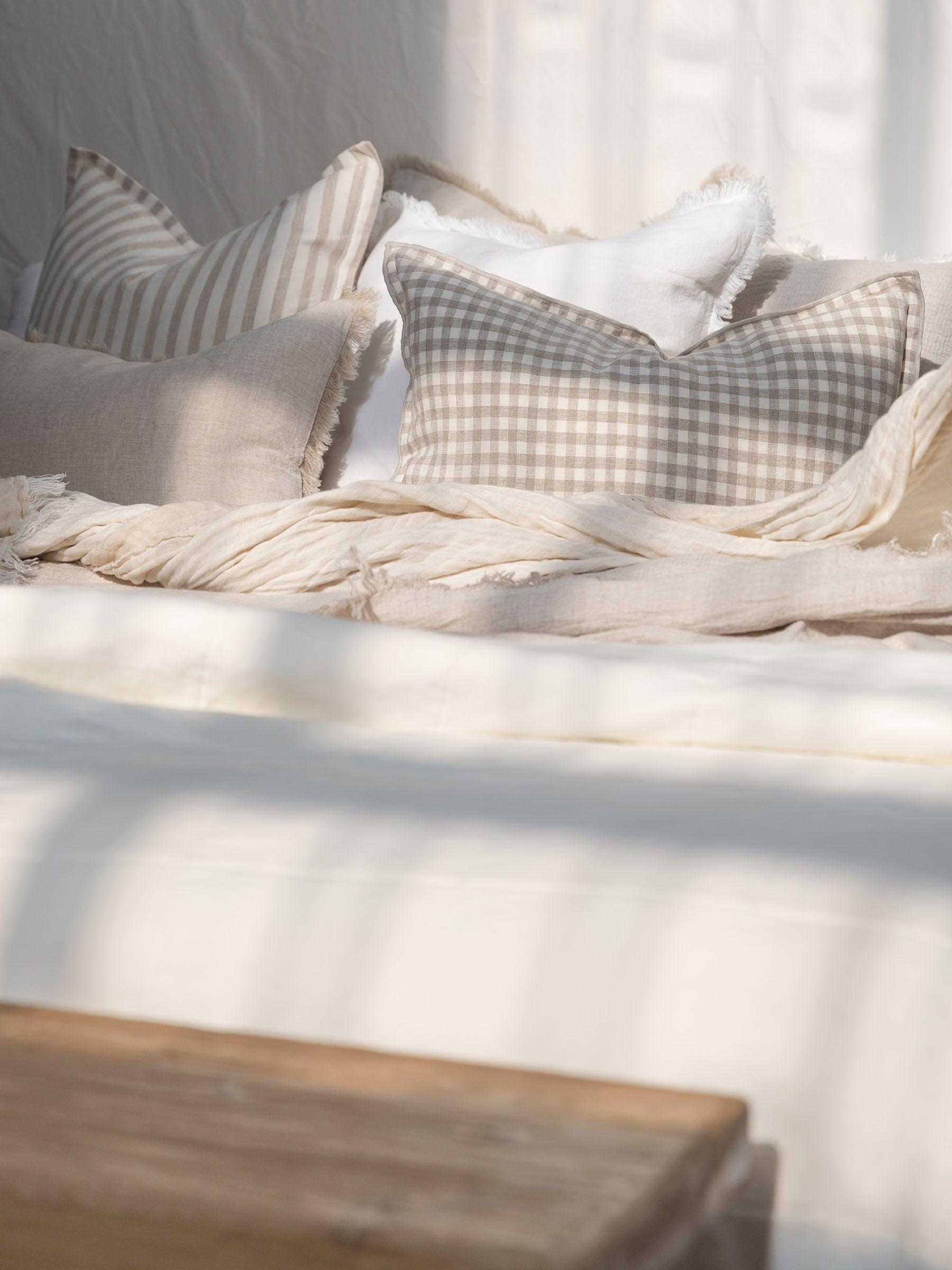 Milo Fringed Linen Cushion White