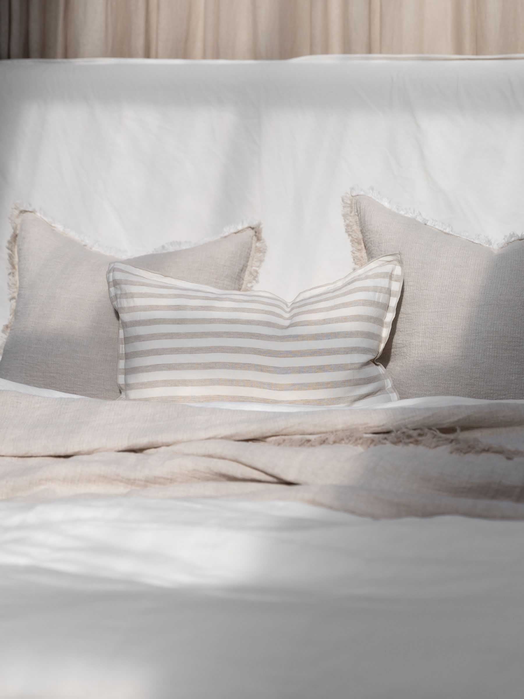 Lucas Lumbar Linen Cushion Natural Stripe