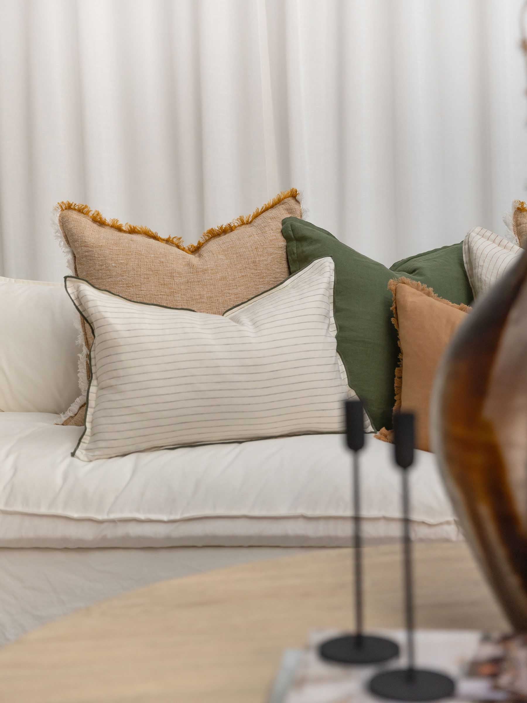 Lucas Lumbar Linen Cushion Olive Stripe