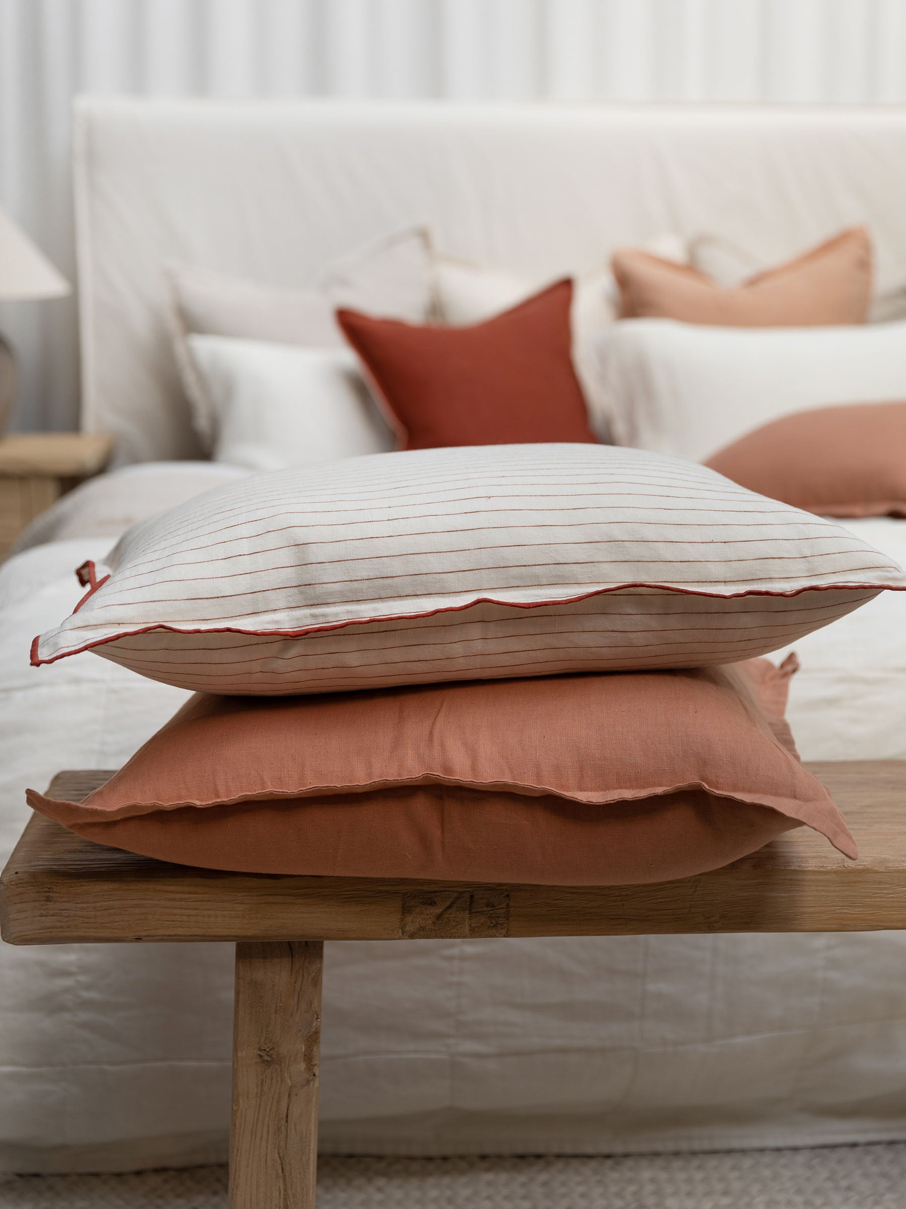 Lucas Lumbar Linen Cushion Rust Stripe