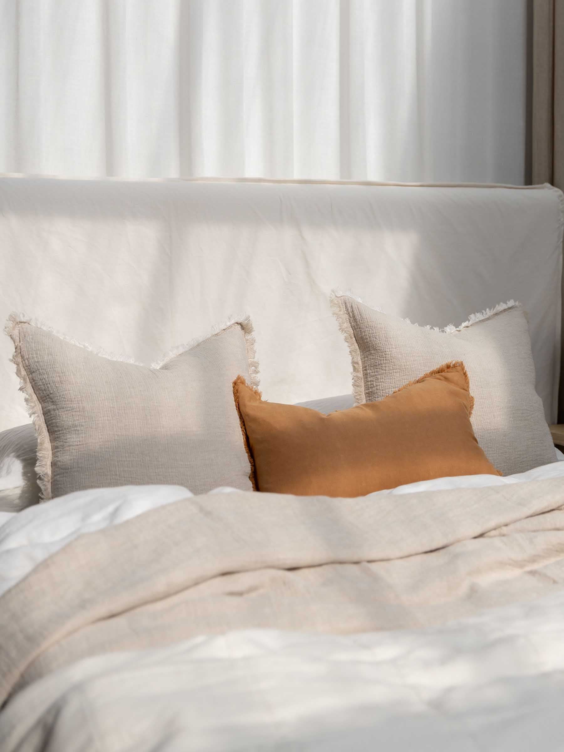 Luna Fringed Linen Cushion Butterscotch