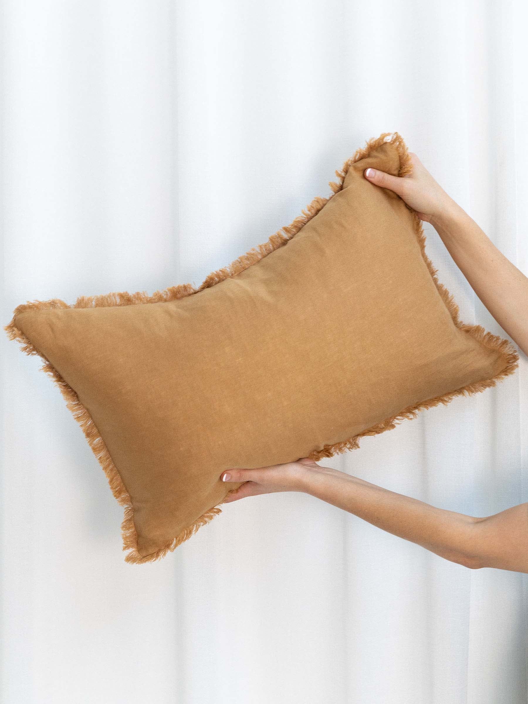 Luna Fringed Linen Cushion Butterscotch