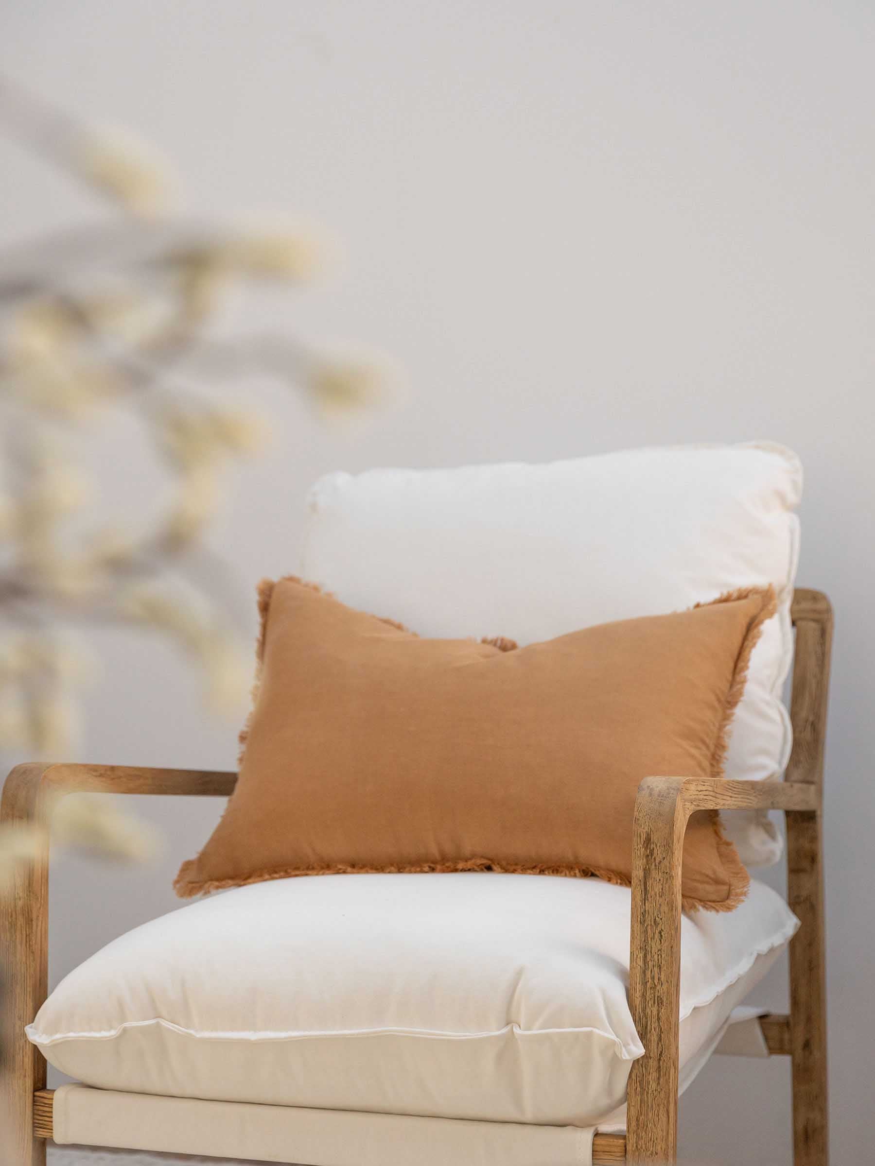 Luna Fringed Linen Cushion Butterscotch