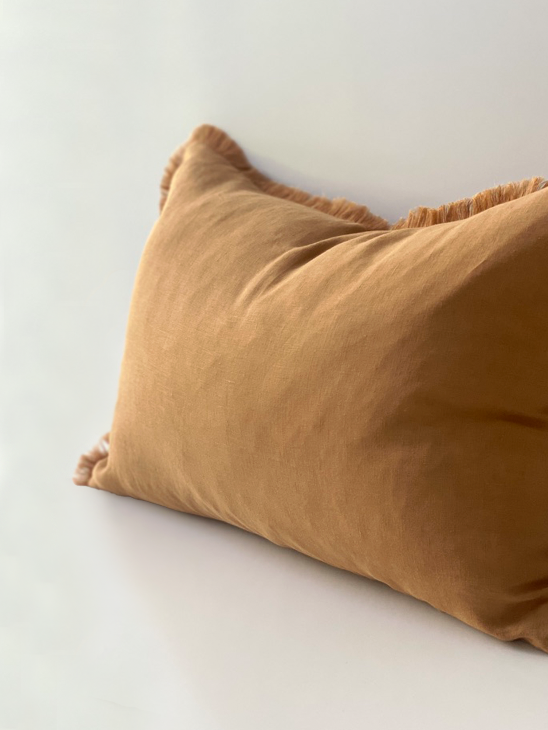 Luna Fringed Linen Cushion Butterscotch