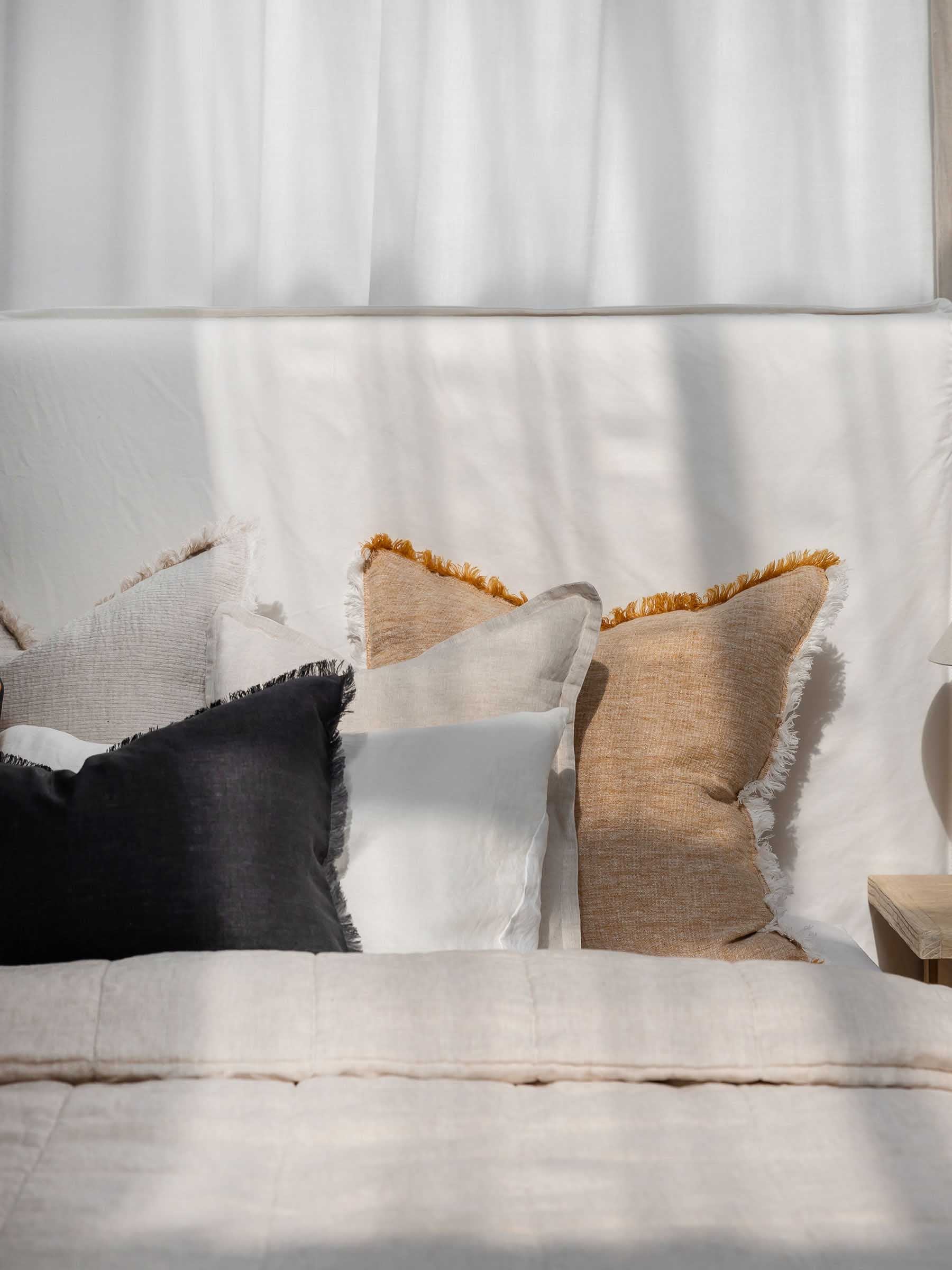 Luna Fringed Linen Cushion Pepper