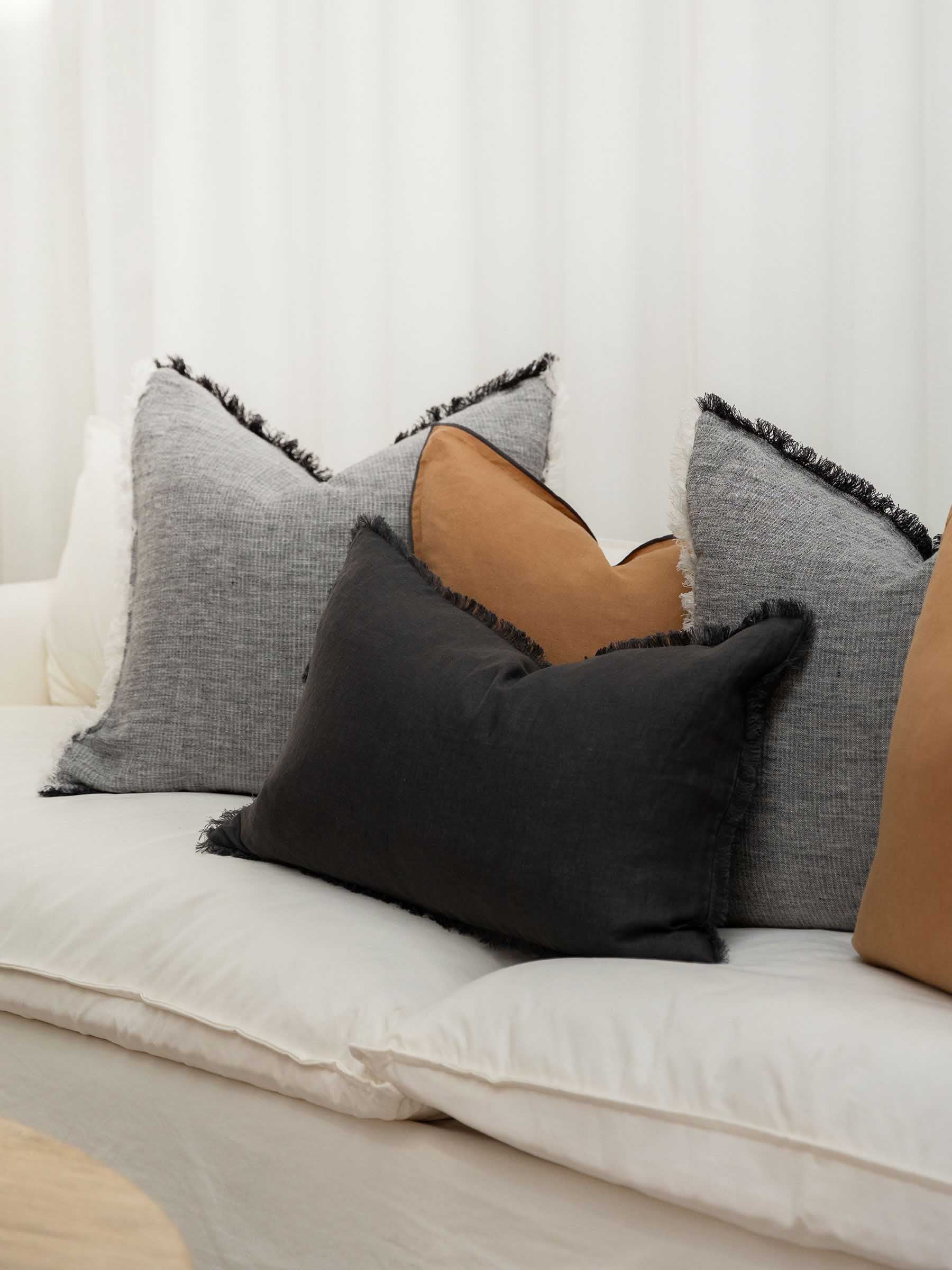 Luna Fringed Linen Cushion Pepper