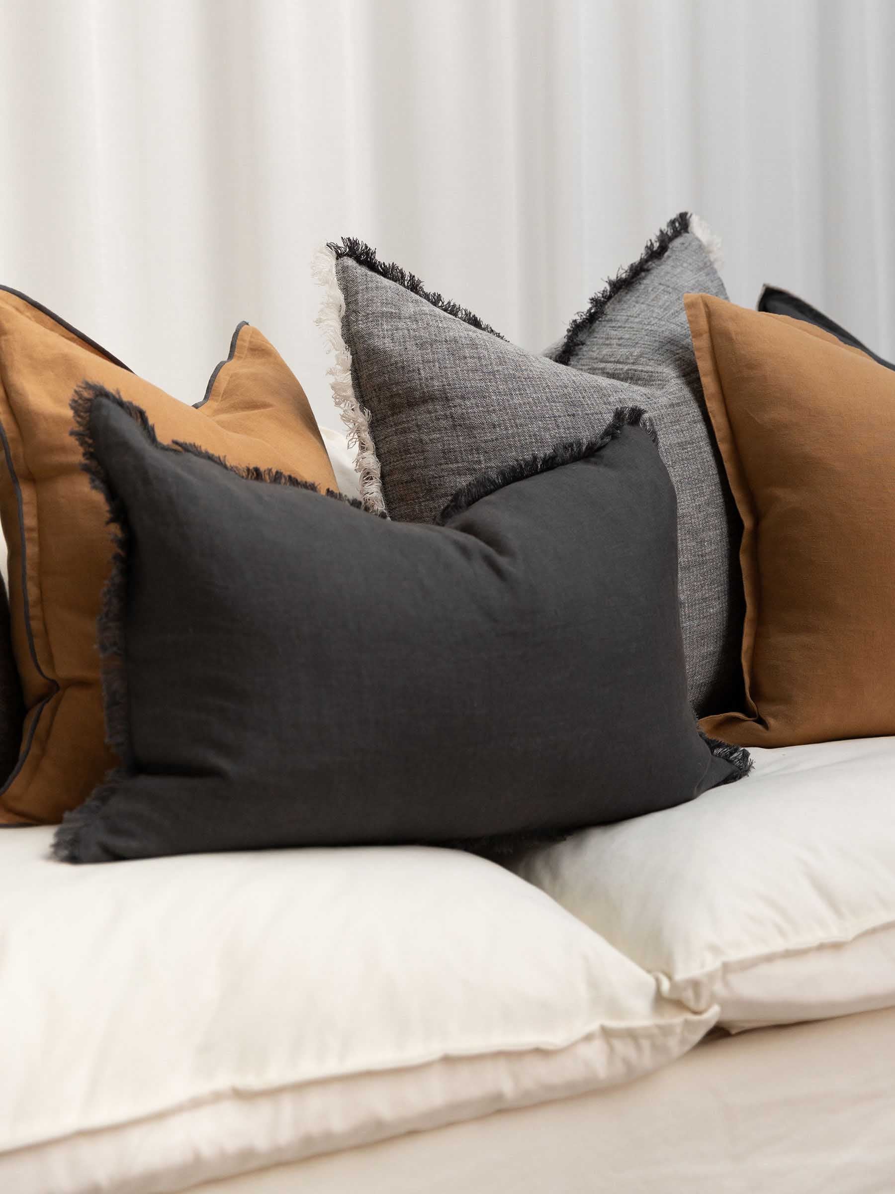 Luna Fringed Linen Cushion Pepper