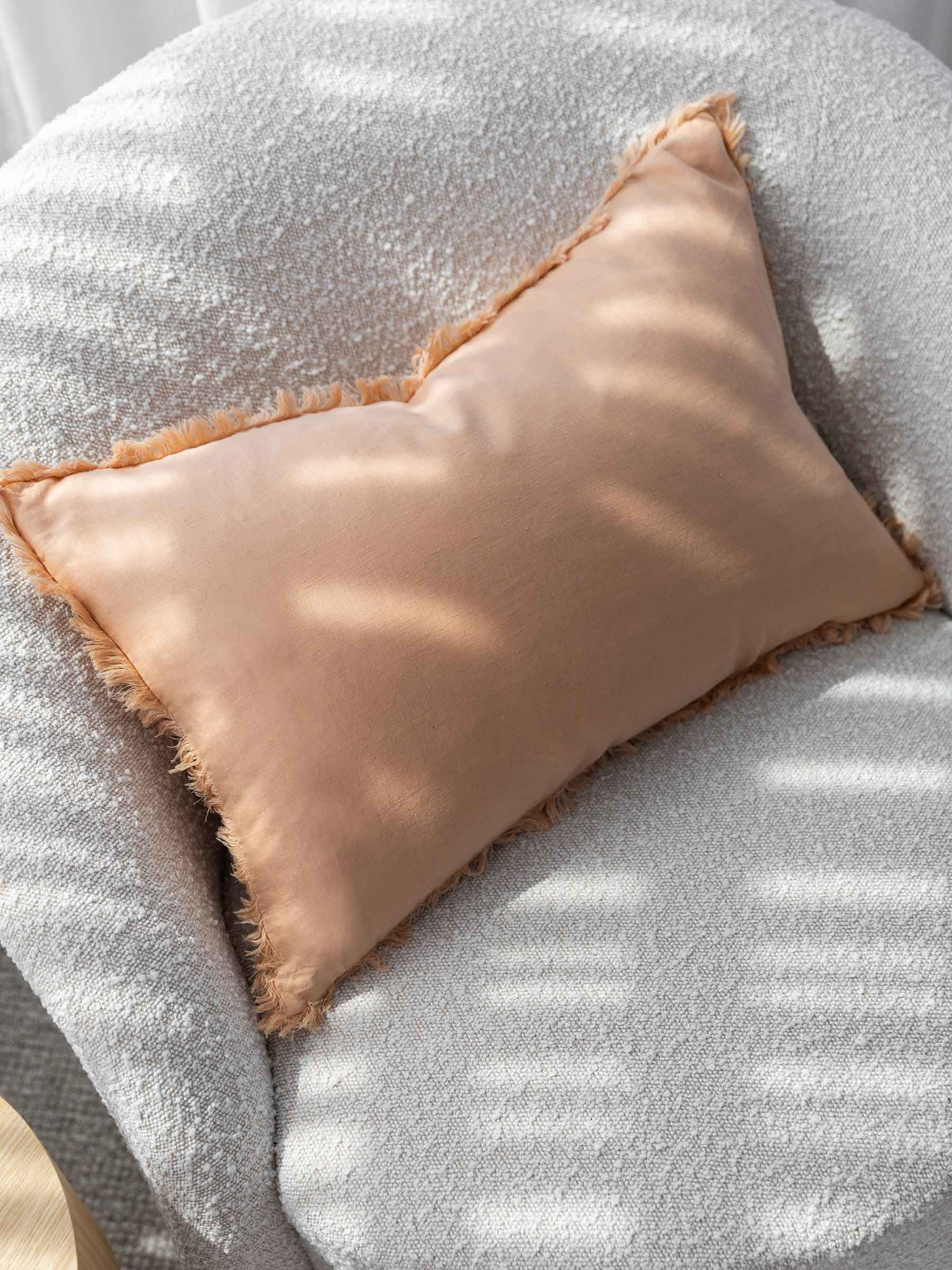 Luna Fringed Linen Cushion Peach Sand