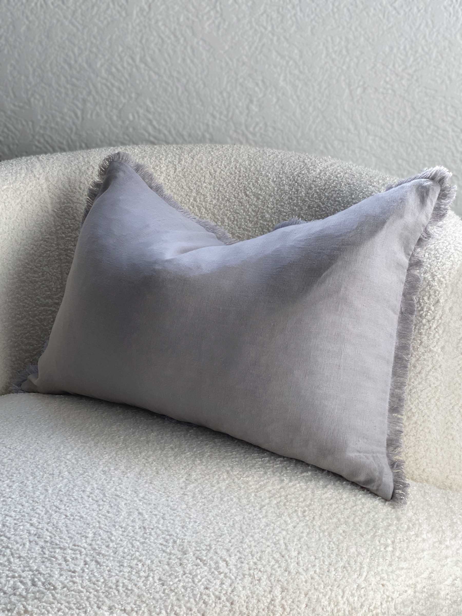 Luna Fringed Linen Cushion Purple Grey