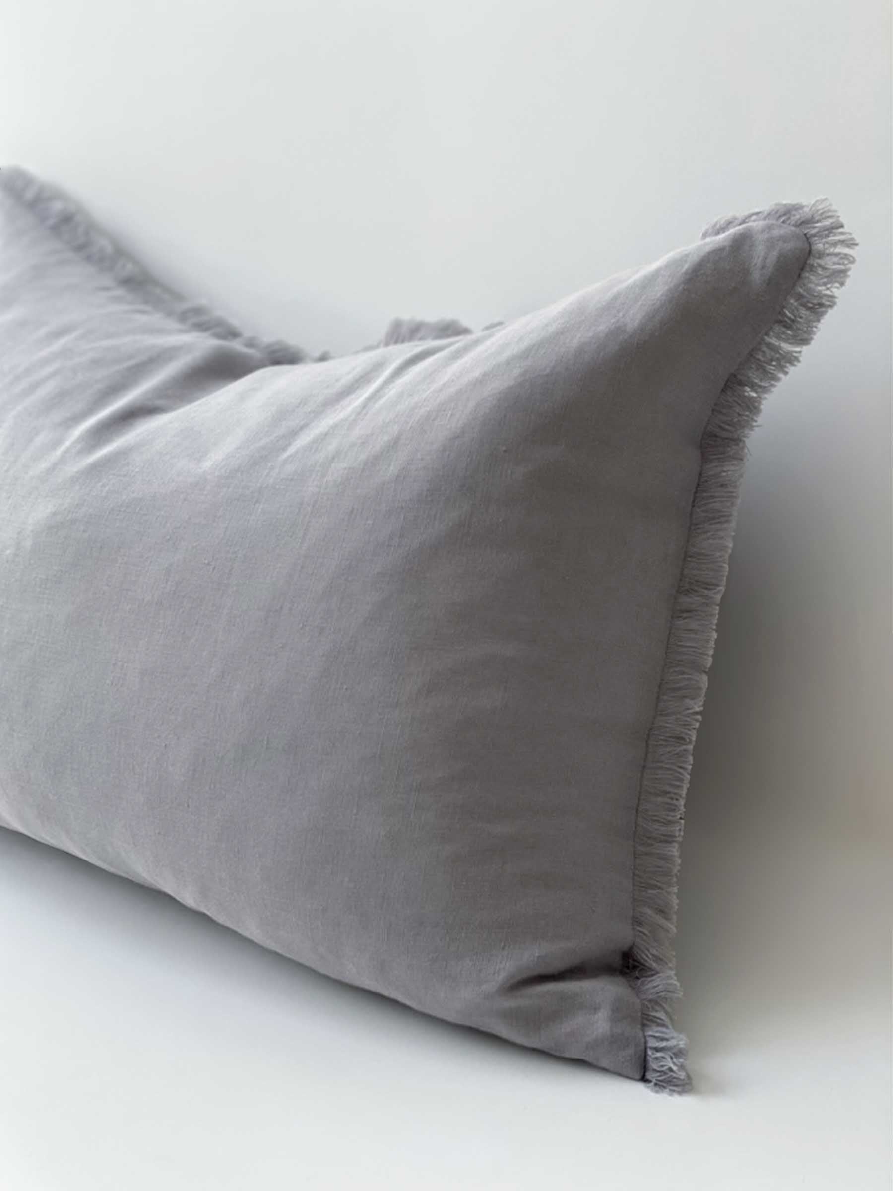Luna Fringed Linen Cushion Purple Grey