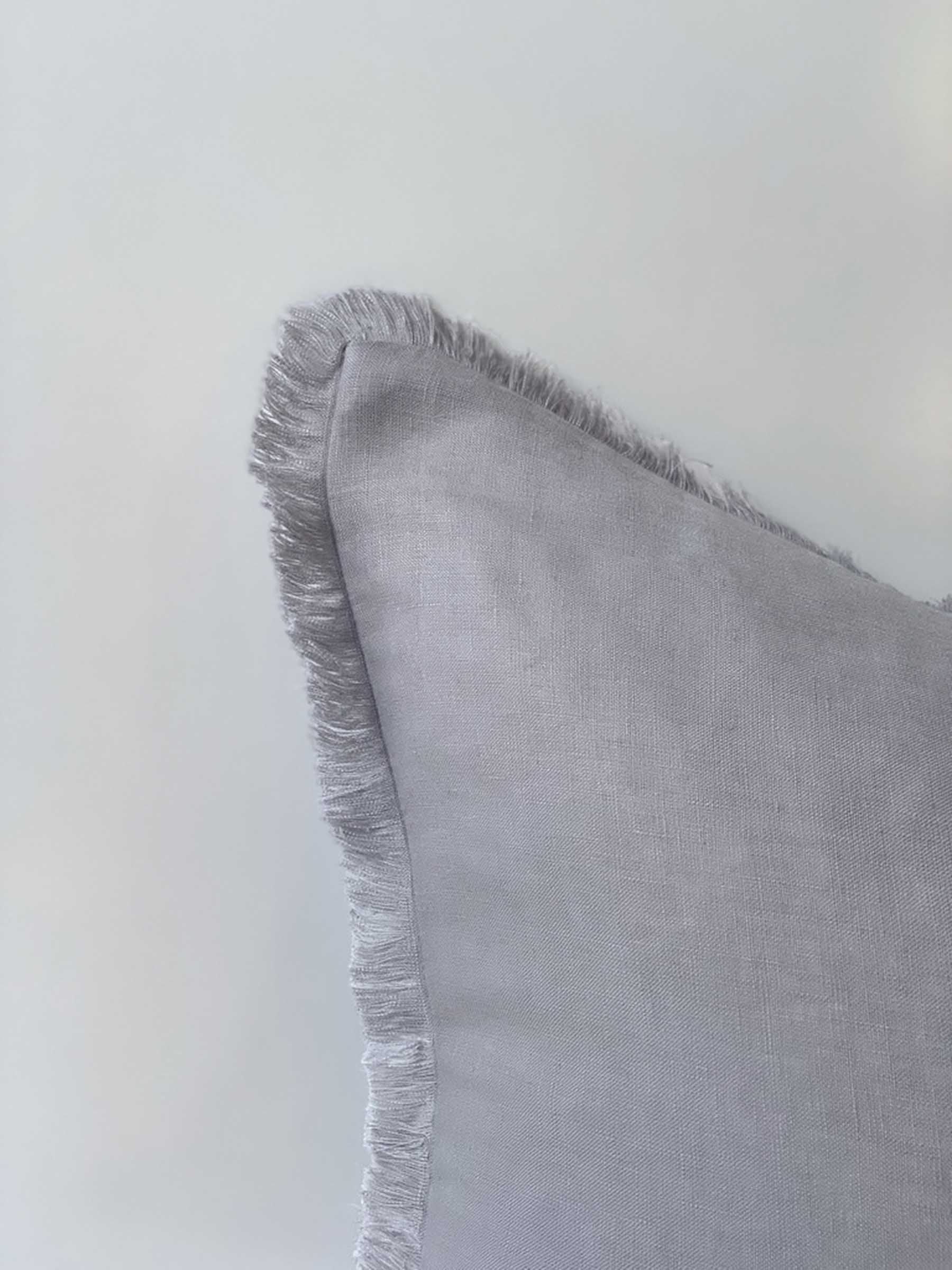 Luna Fringed Linen Cushion Purple Grey