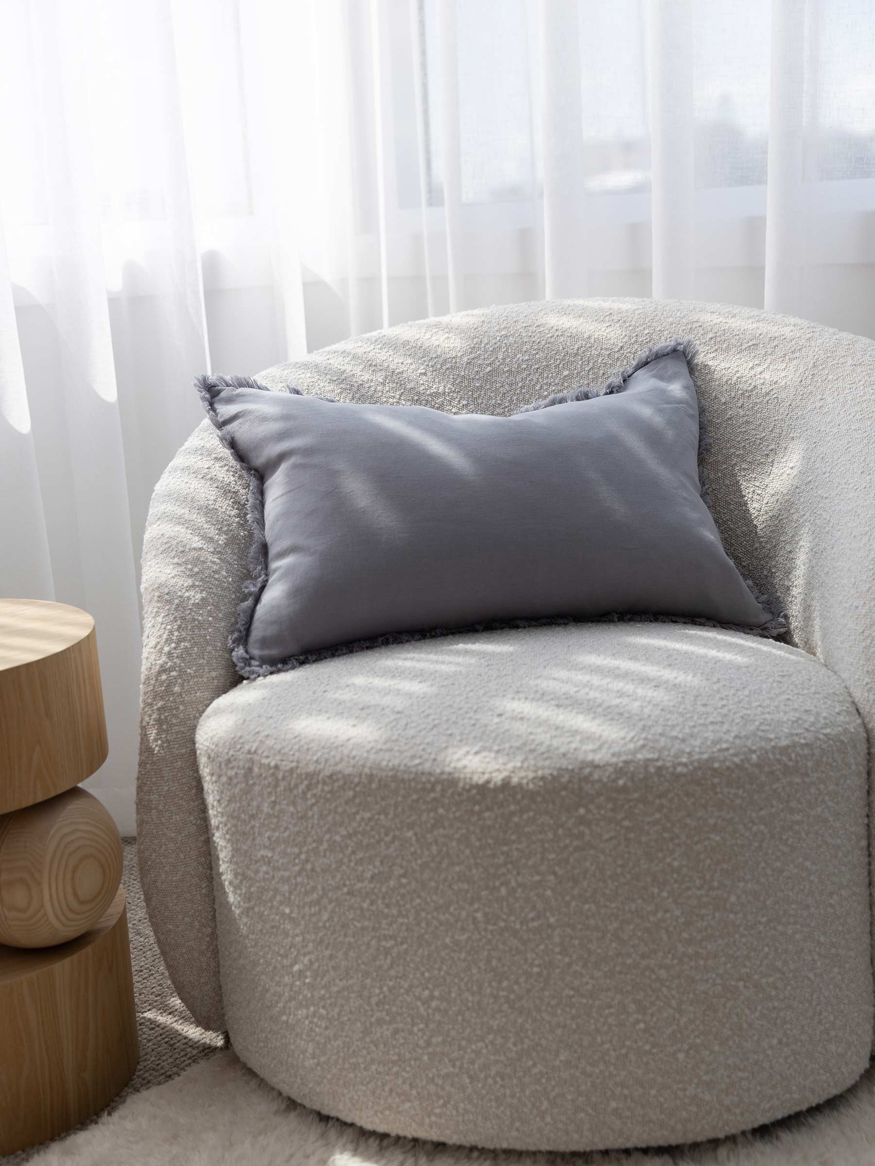 Luna Fringed Linen Cushion Soft Violet