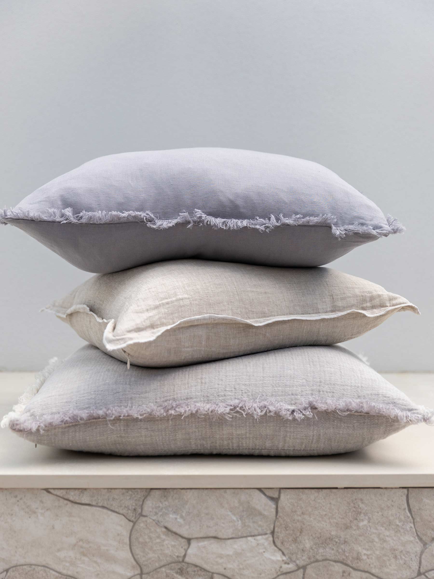 Luna Fringed Linen Cushion Soft Violet
