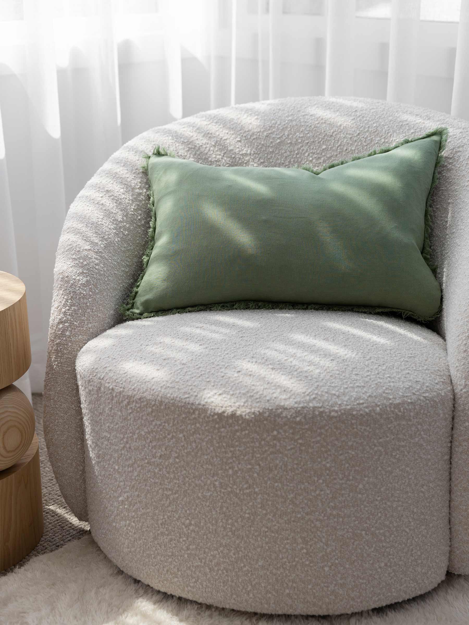 Luna Fringed Linen Cushion Fern