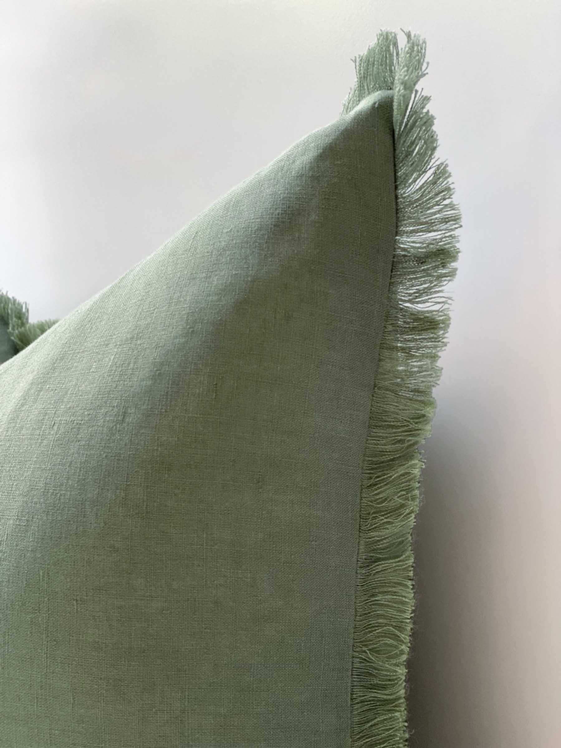 Luna Fringed Linen Cushion Fern