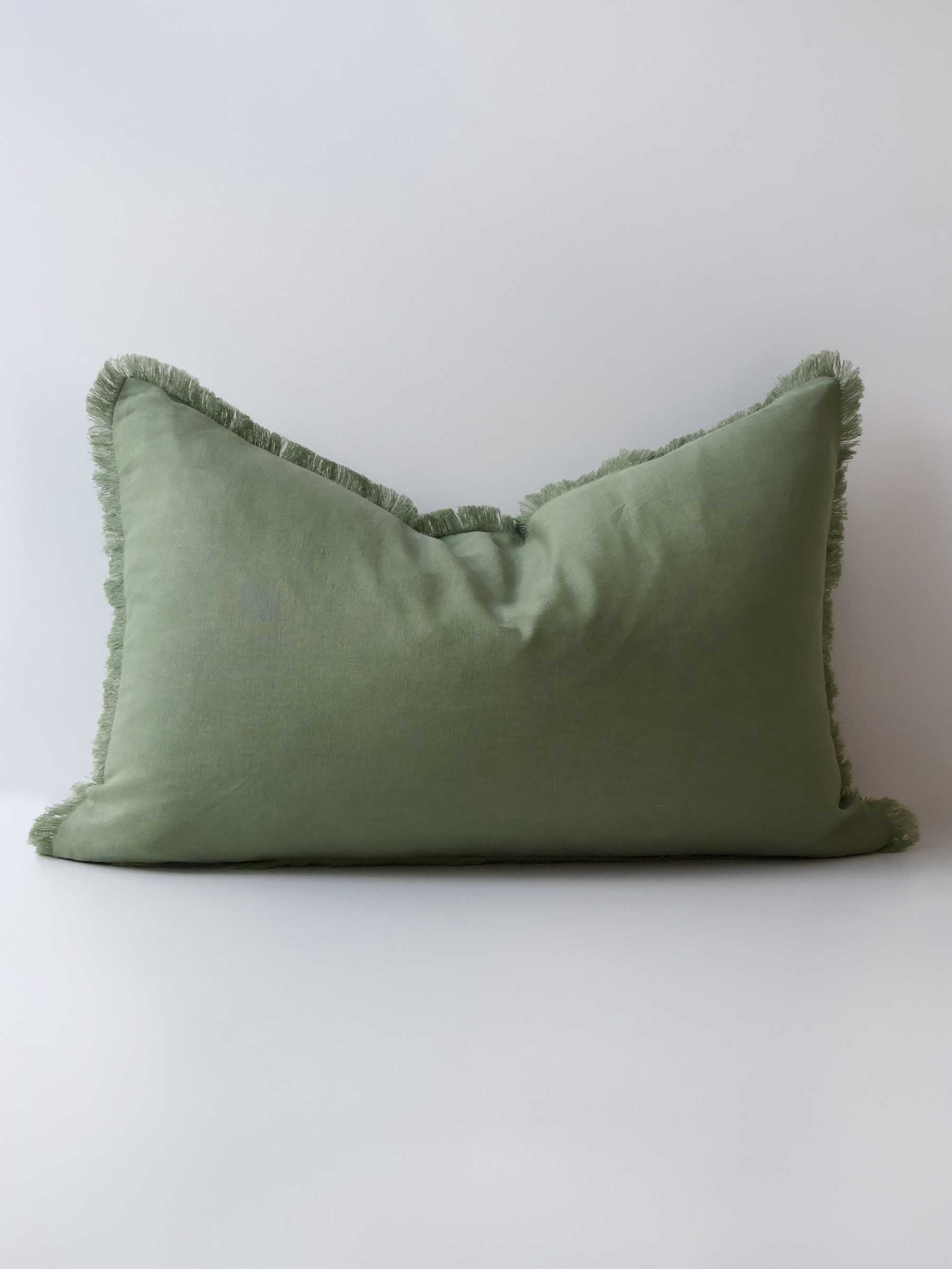 Luna Fringed Linen Cushion Fern