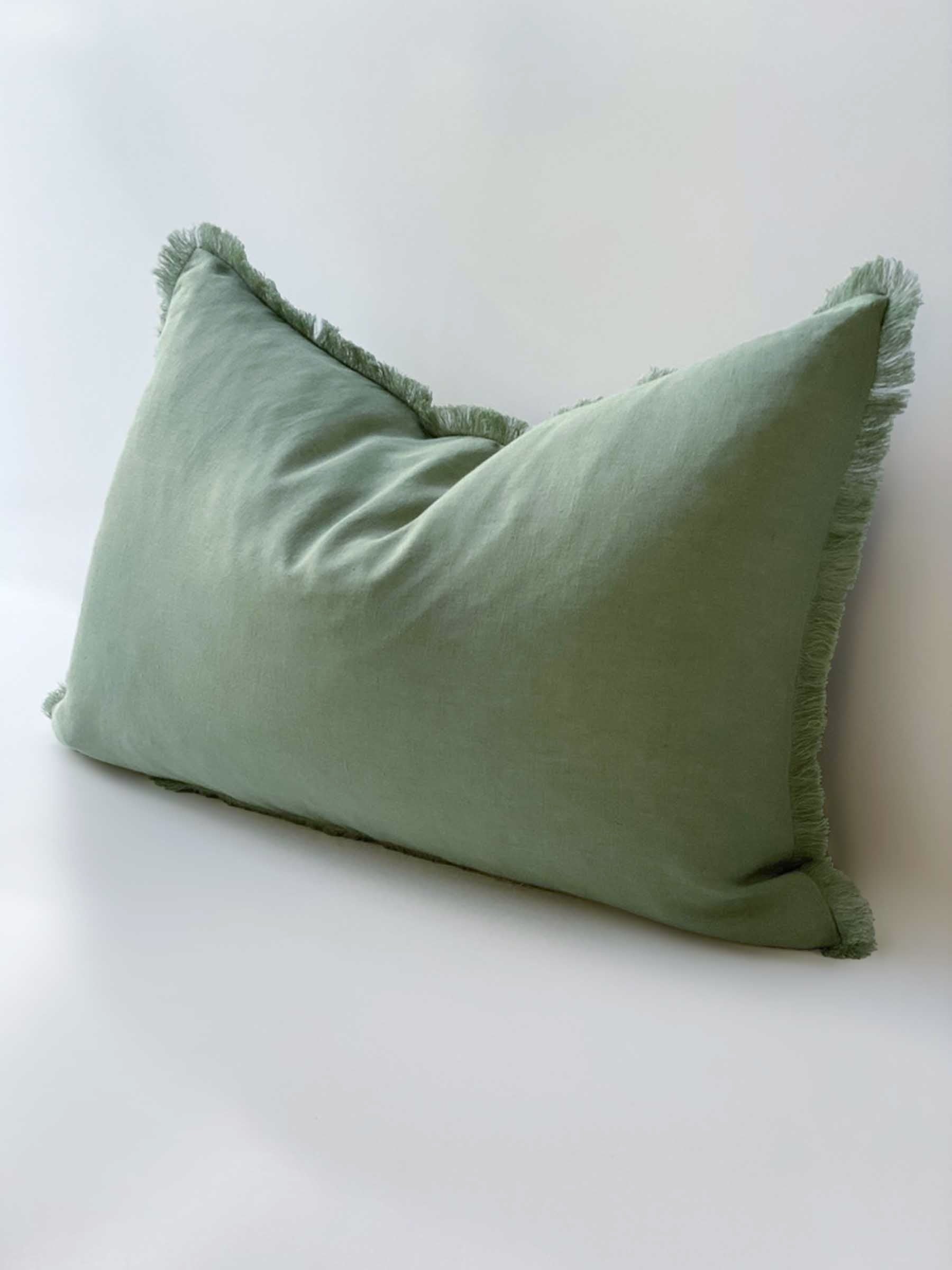 Luna Fringed Linen Cushion Fern