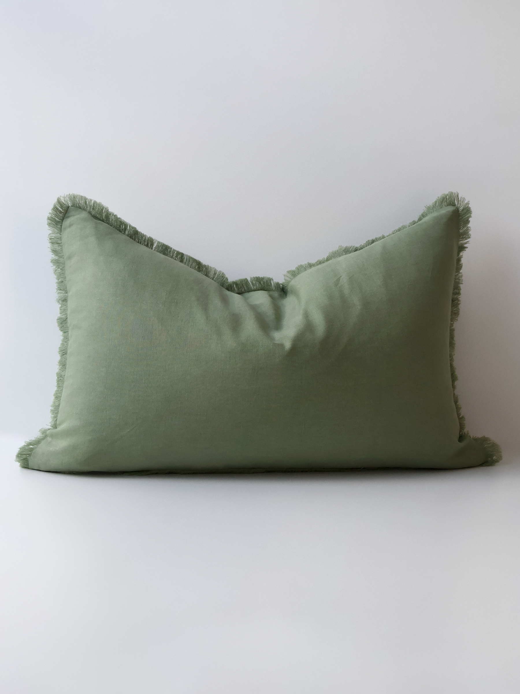 Luna Fringed Linen Cushion Fern