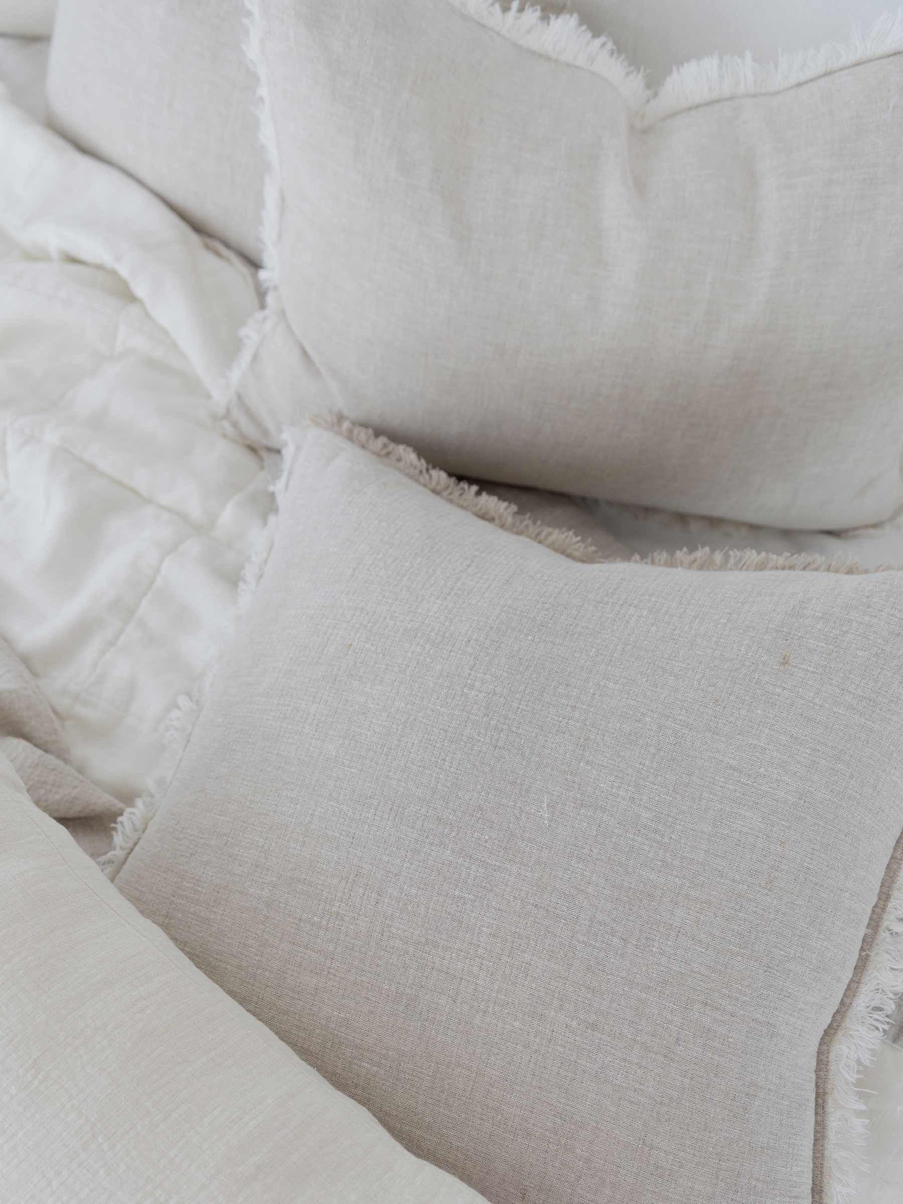 Mila Fringed Linen Lumbar Cushion Natural
