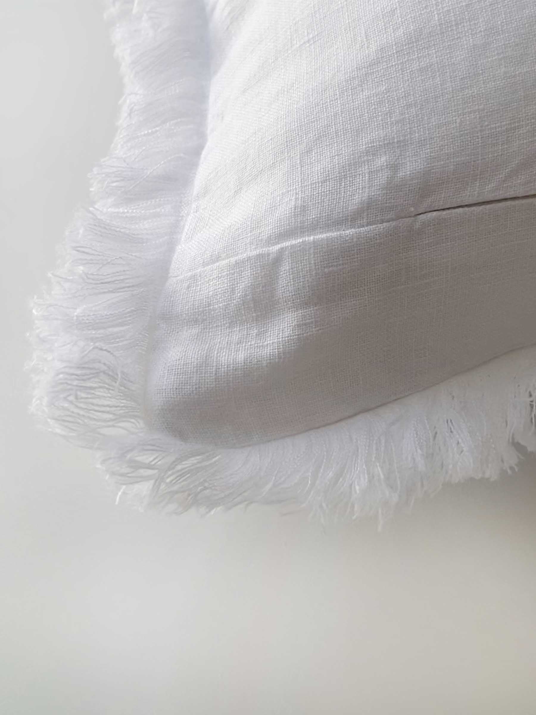 Milo Fringed Linen Cushion White