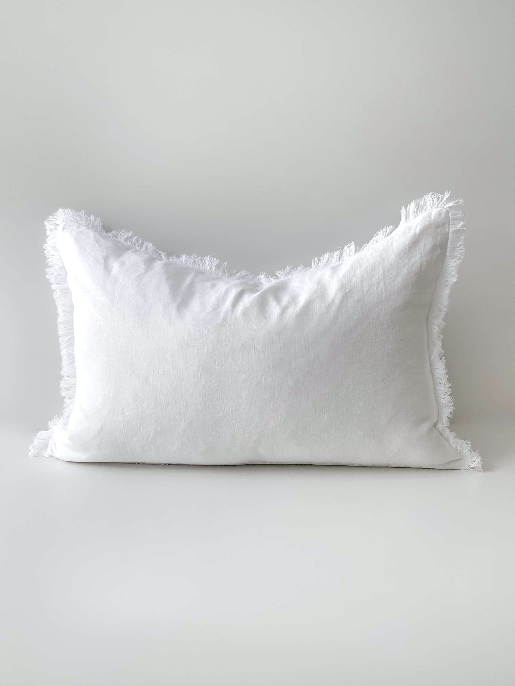 Milo Fringed Linen Cushion White