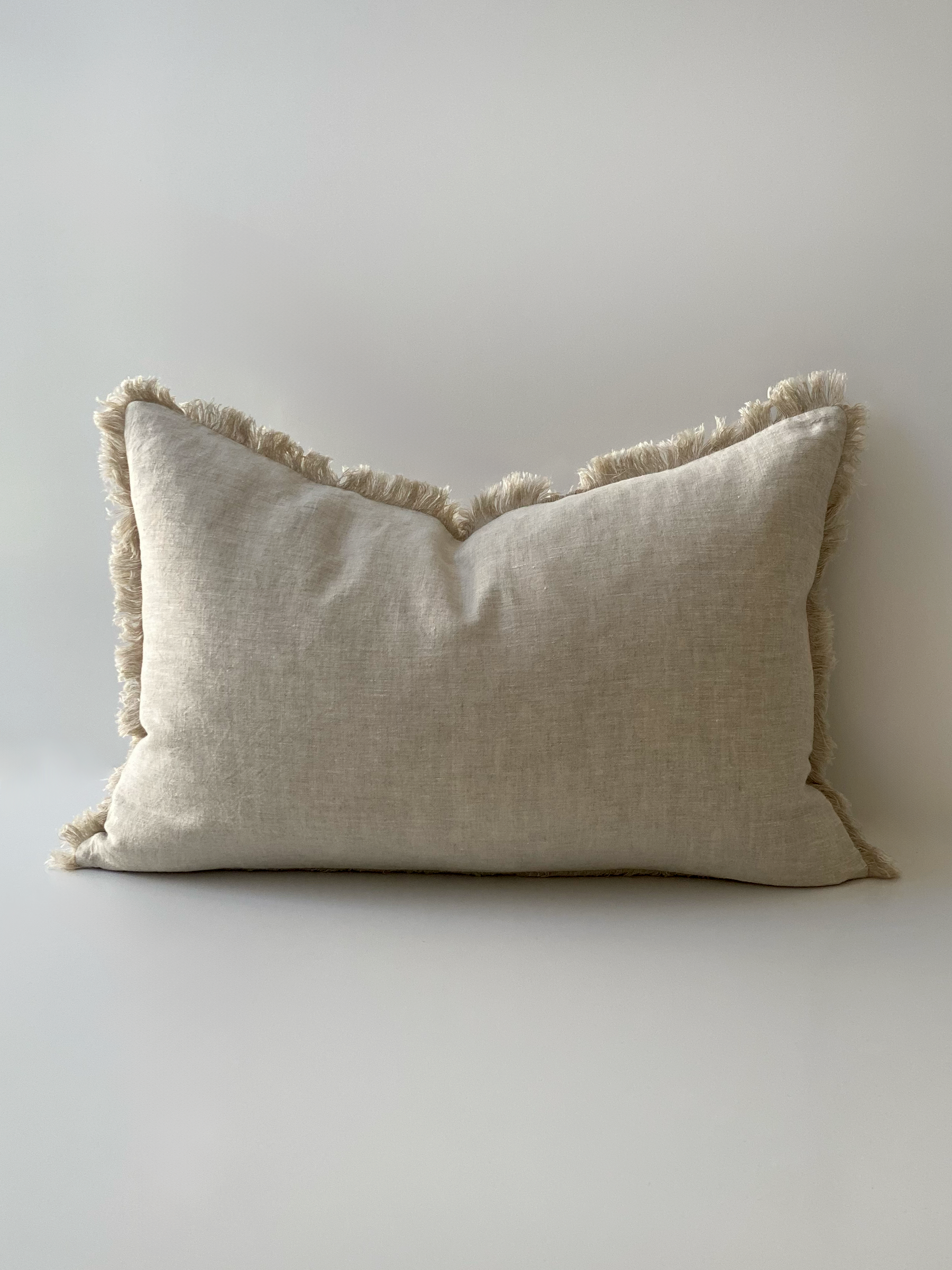 Milo Fringed Linen Cushion Natural