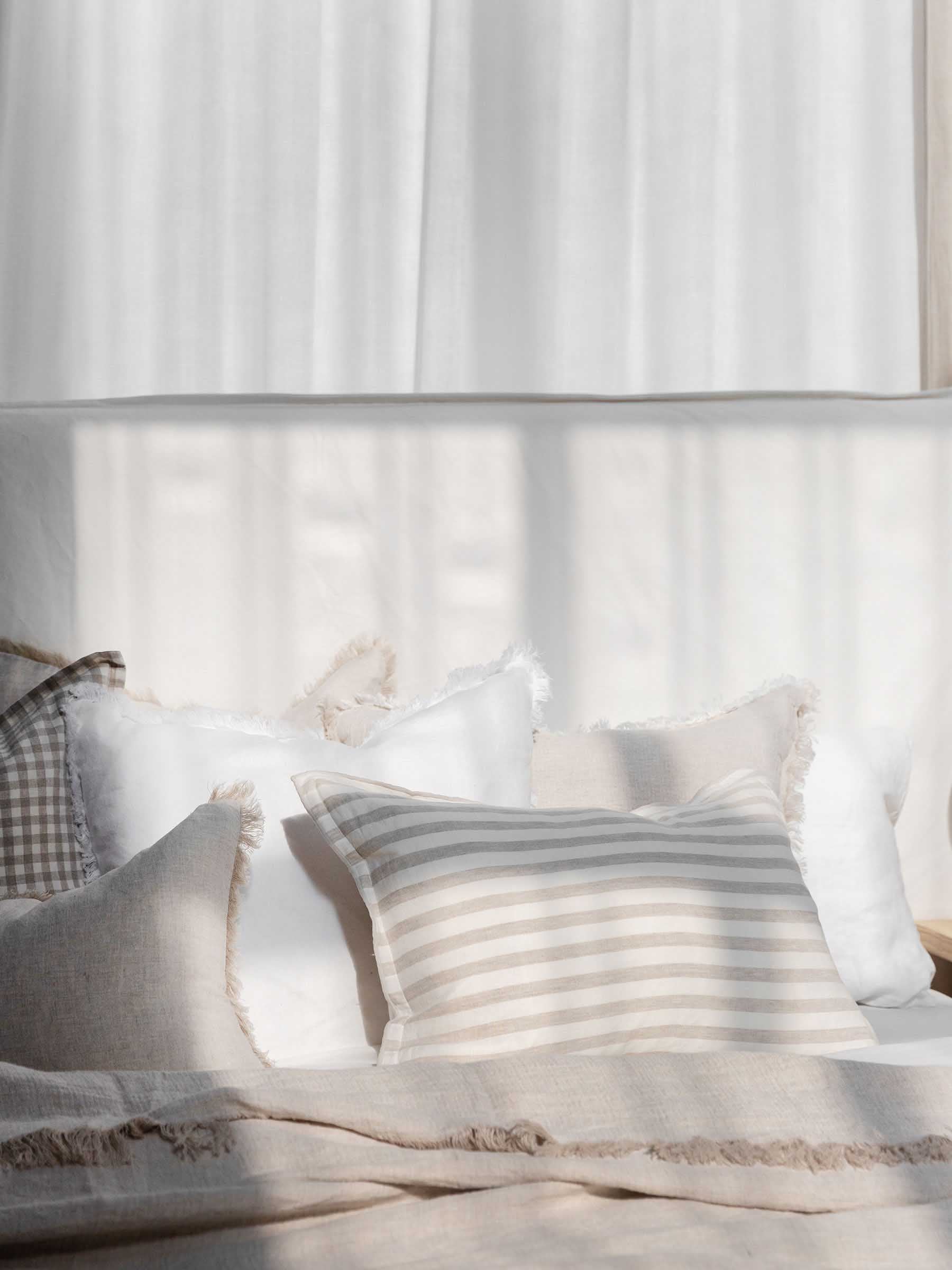 Milo Fringed Linen Cushion White