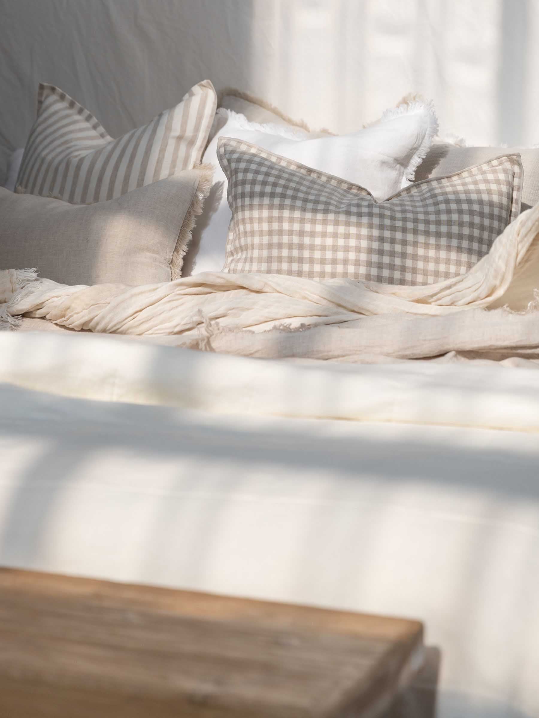 Milo Fringed Linen Cushion White