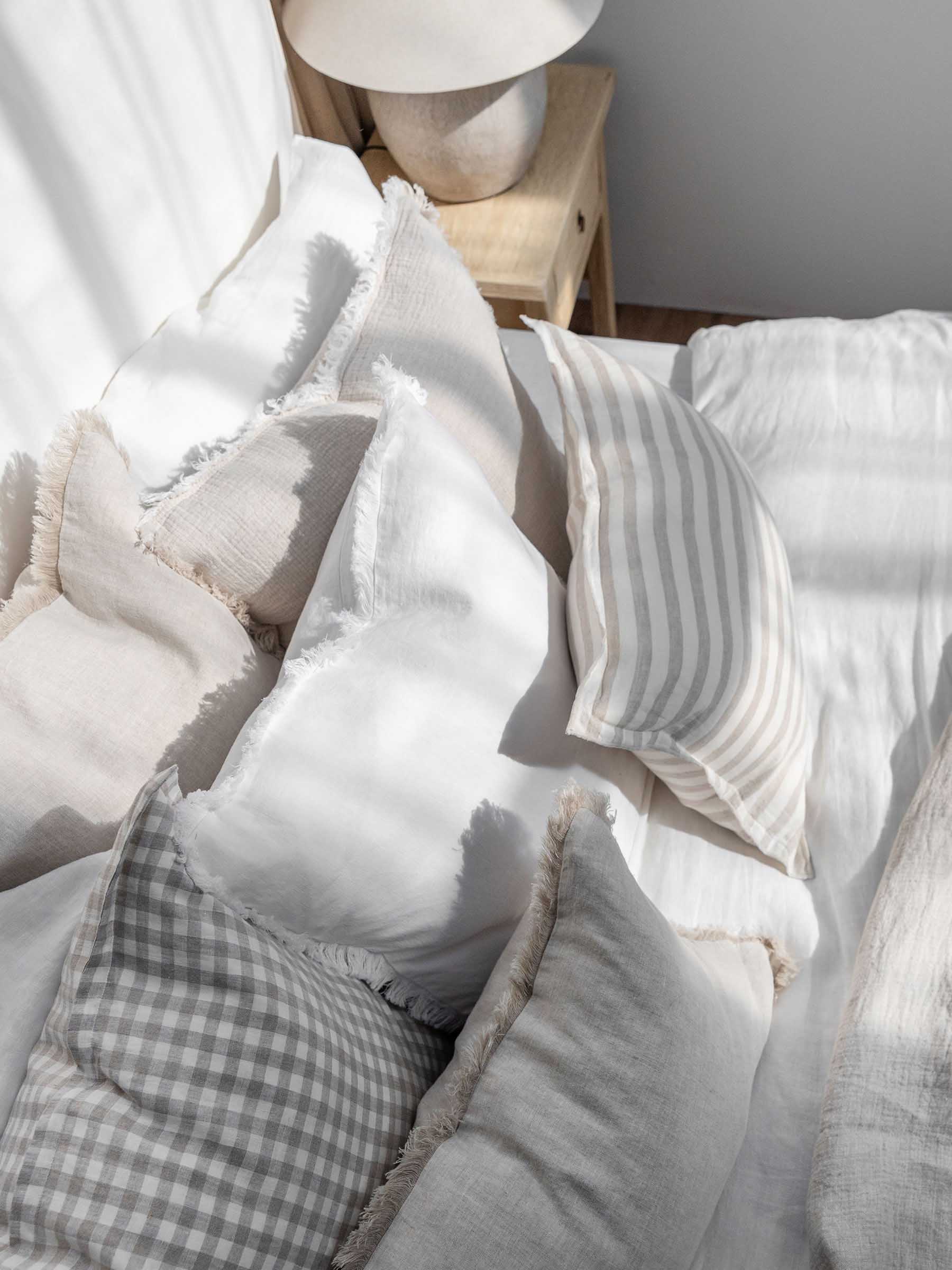 Milo Fringed Linen Cushion White