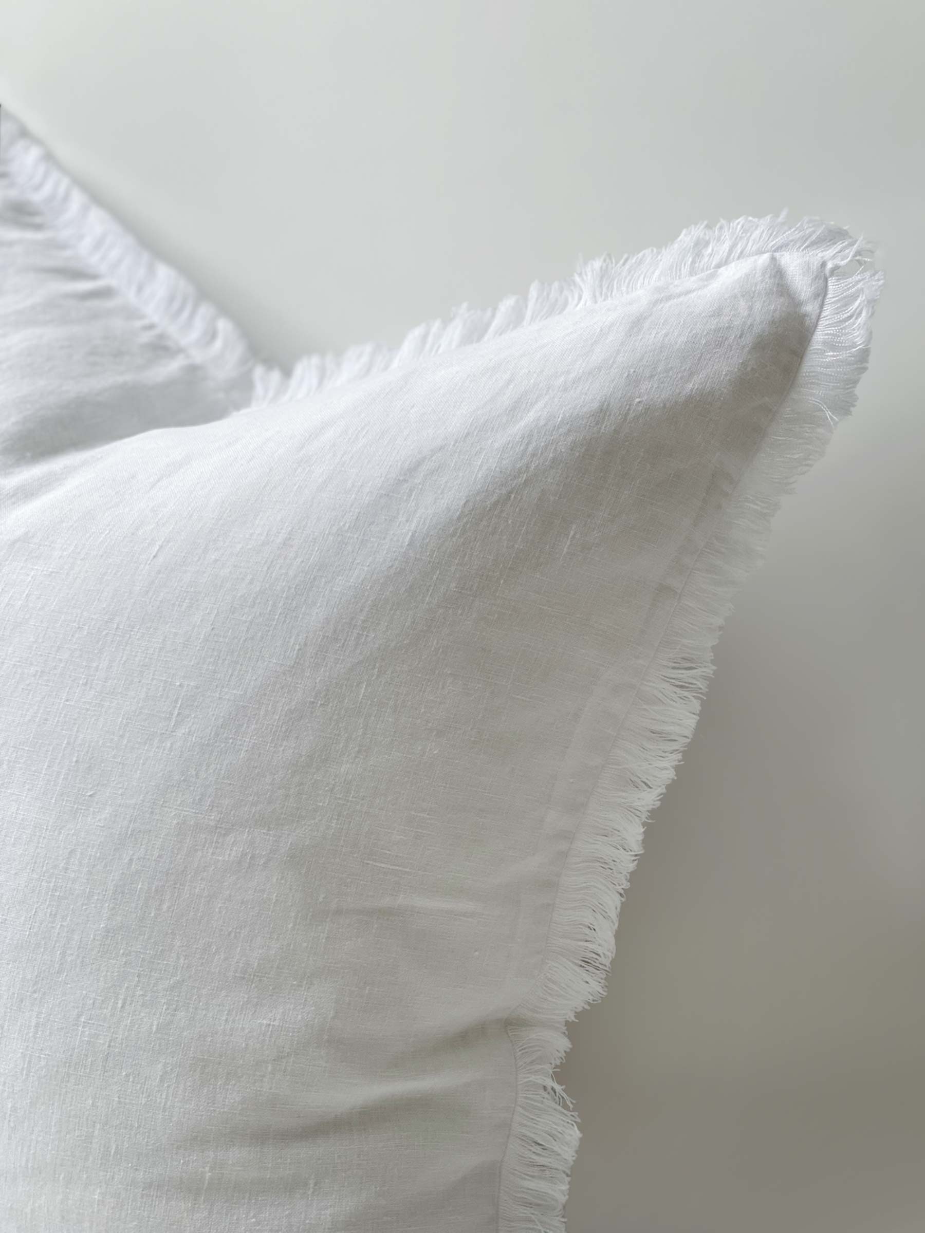 Milo Fringed Linen Cushion White