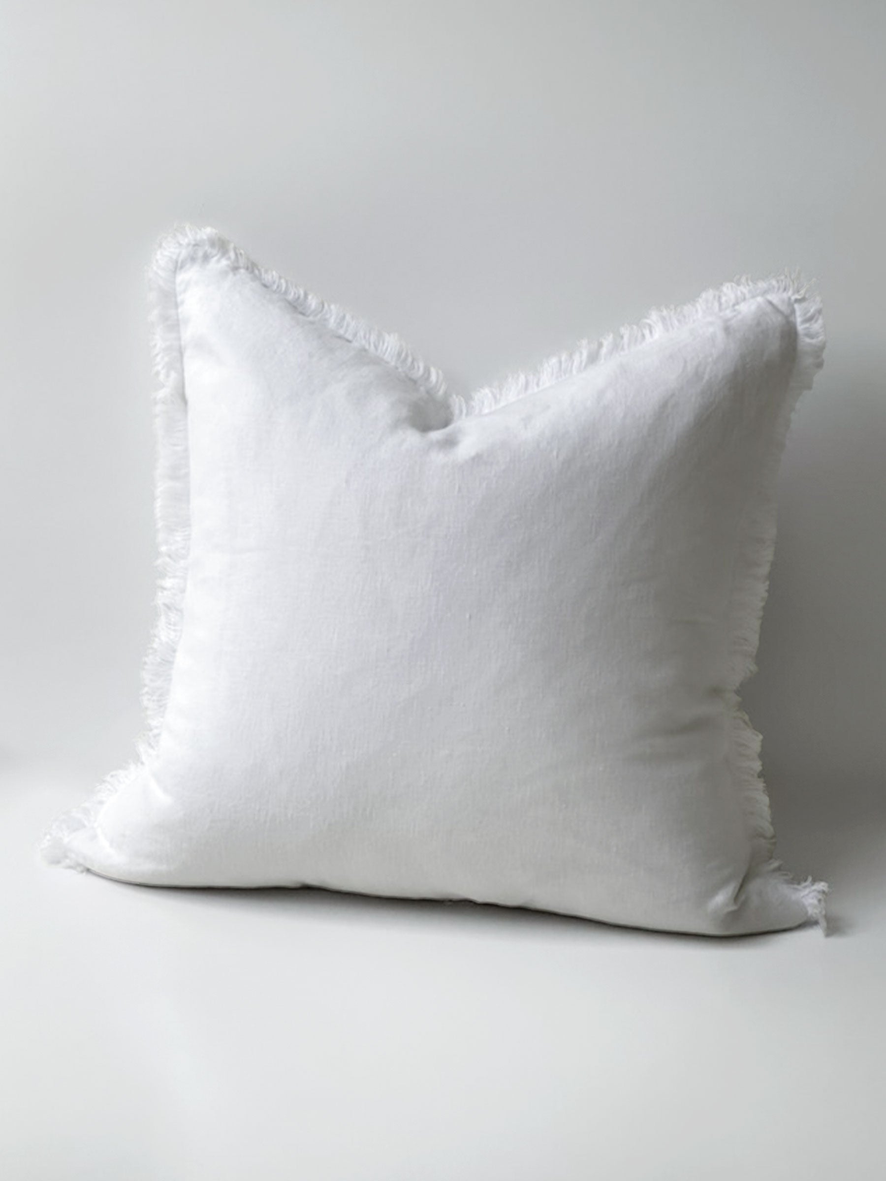 Milo Fringed Linen Cushion White