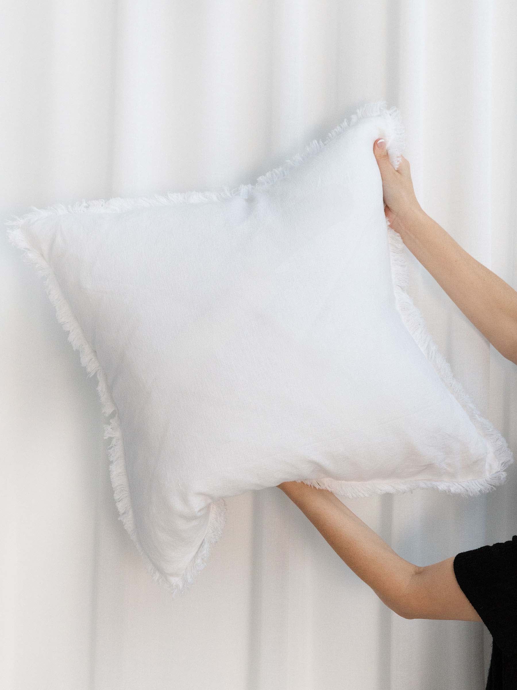 Milo Fringed Linen Cushion White