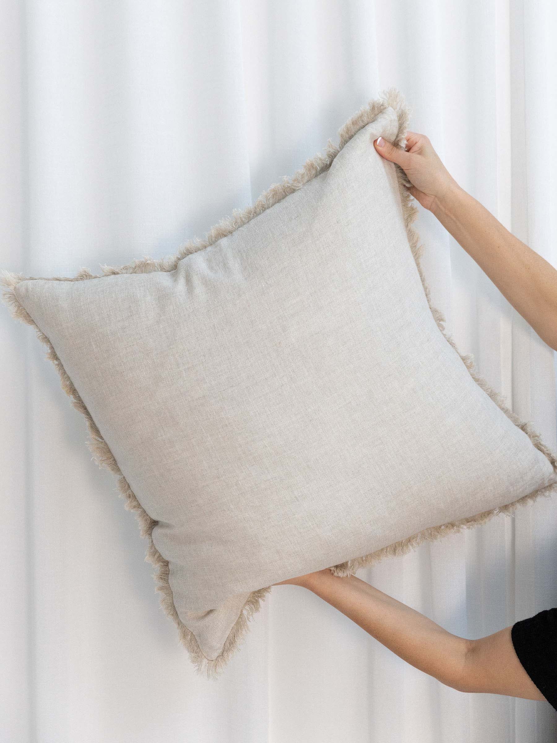 Milo Fringed Linen Cushion Natural