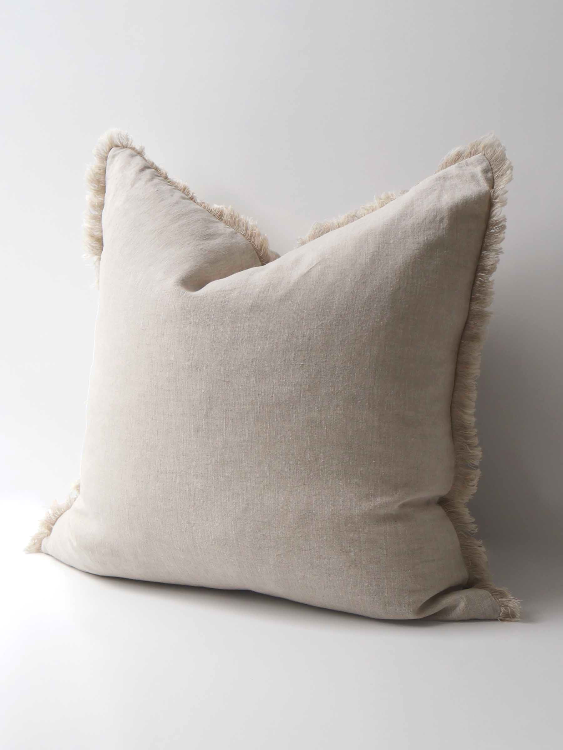Milo Fringed Linen Cushion Natural