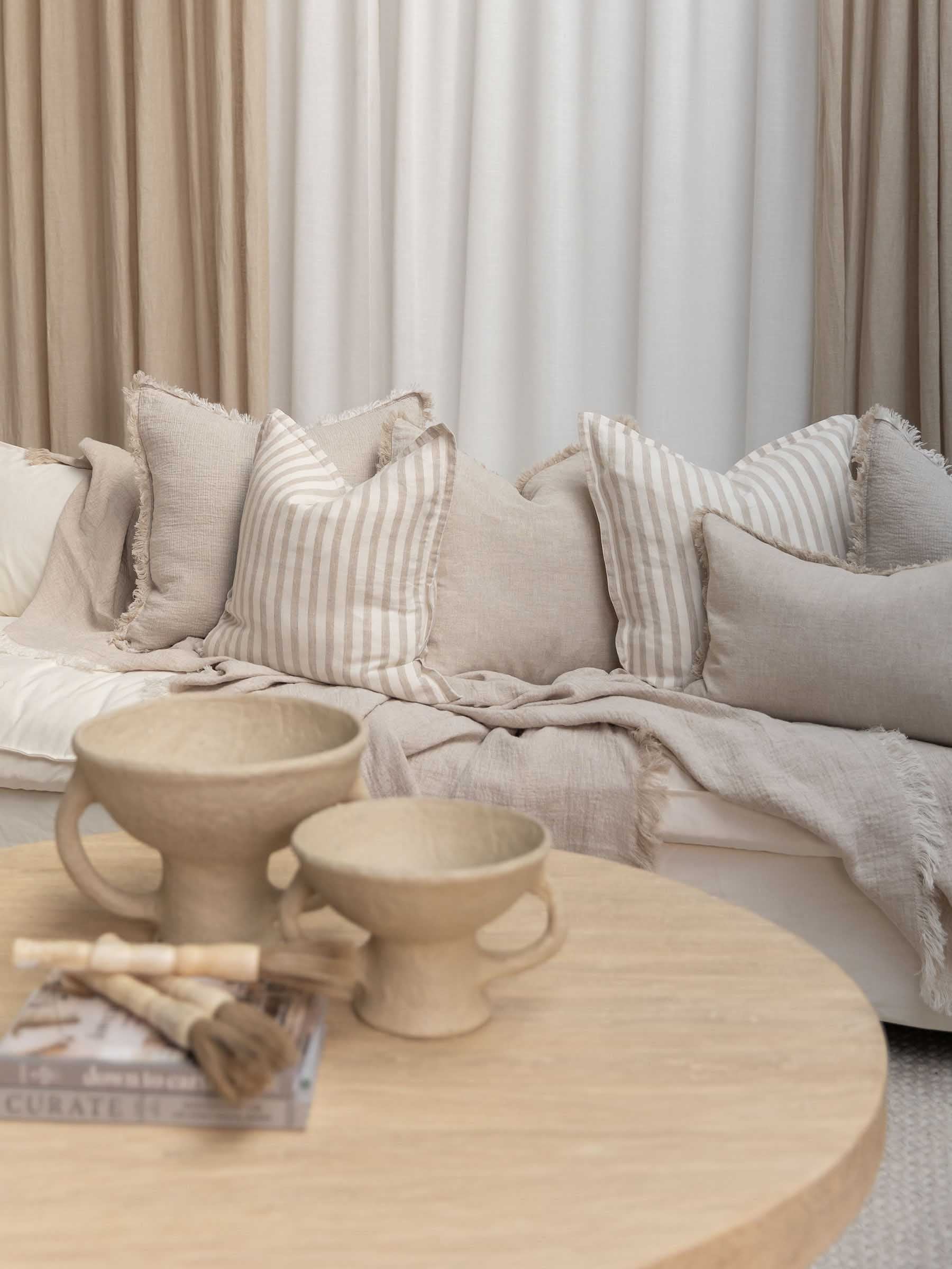 Milo Fringed Linen Cushion Natural