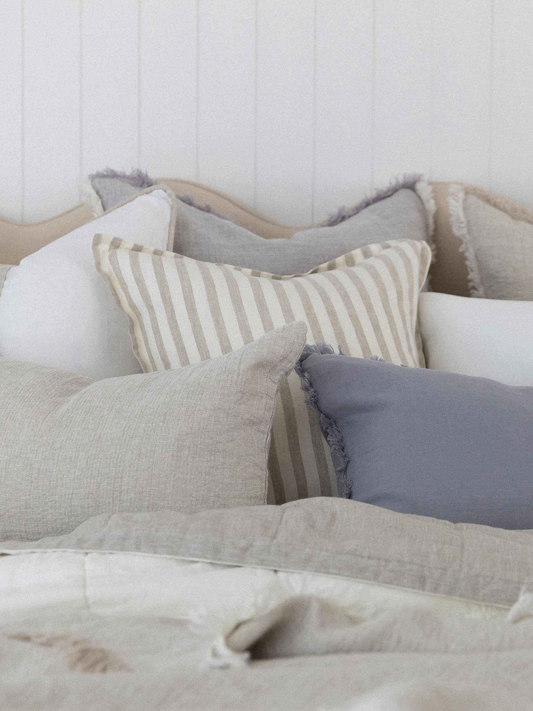 Oliver Fringed Heavy Linen Cushion Mist