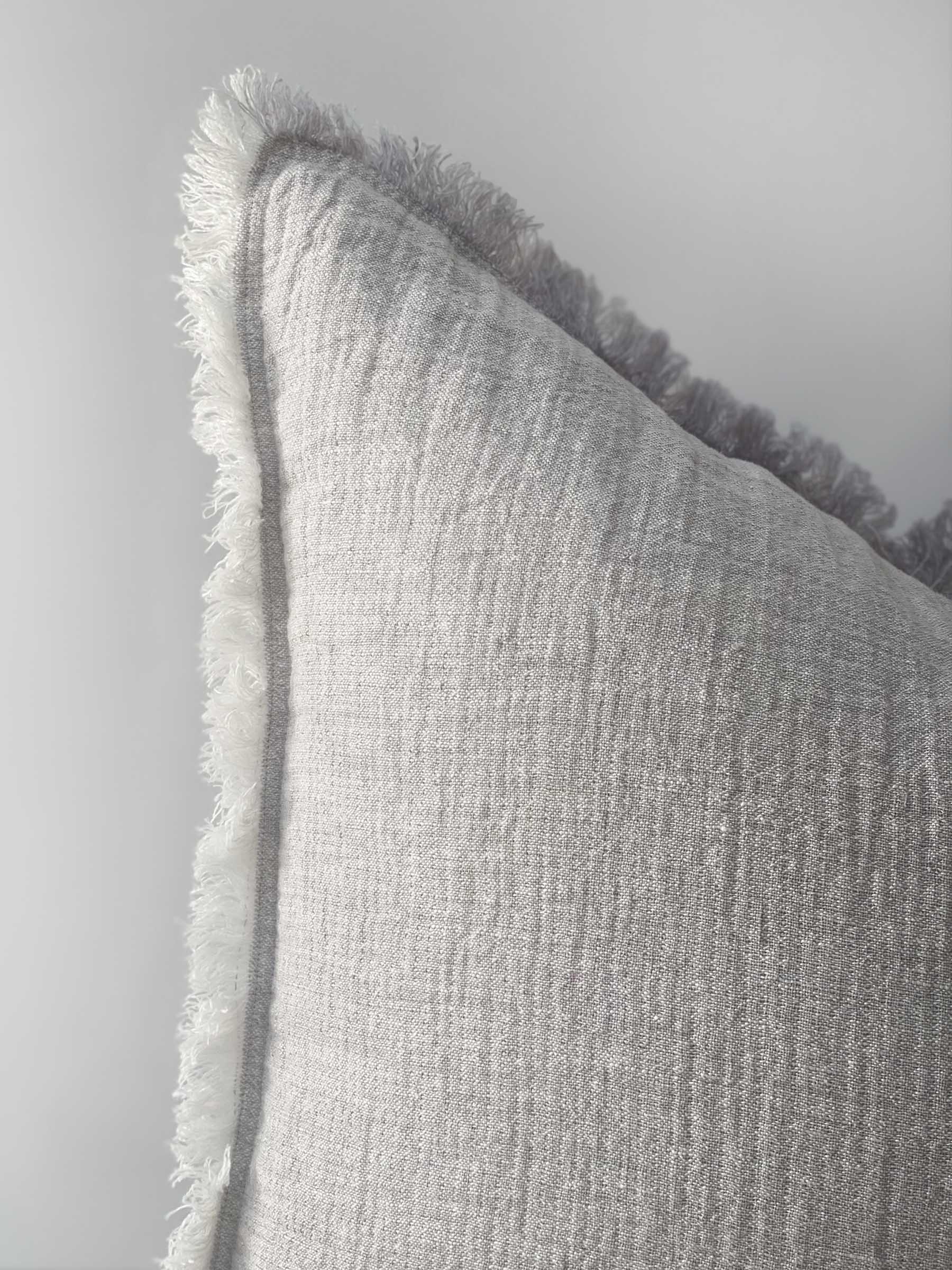 Oliver Fringed Heavy Linen Cushion Mist