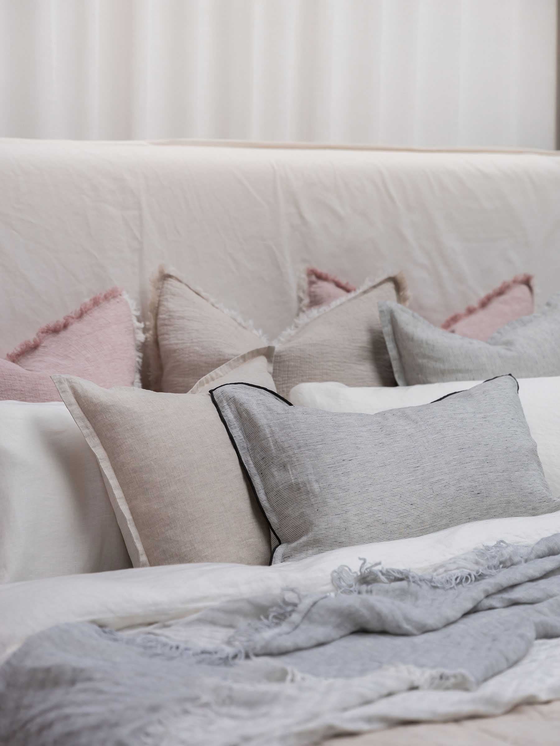 Oliver Fringed Heavy Linen Cushion Lavender Pink