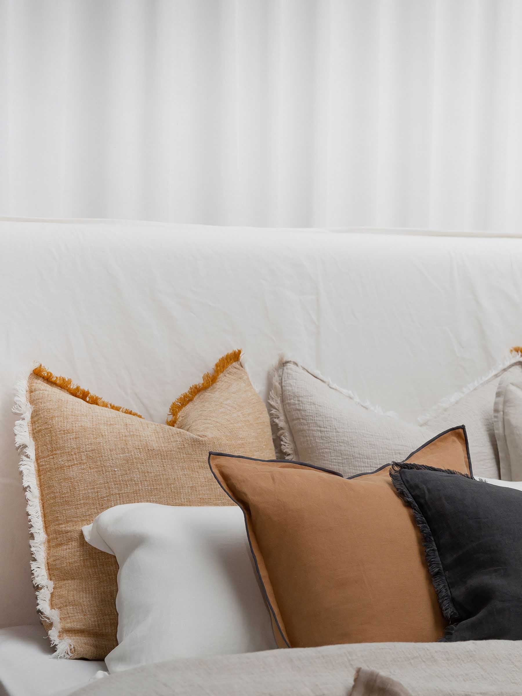 Oliver Fringed Heavy Linen Cushion Gold
