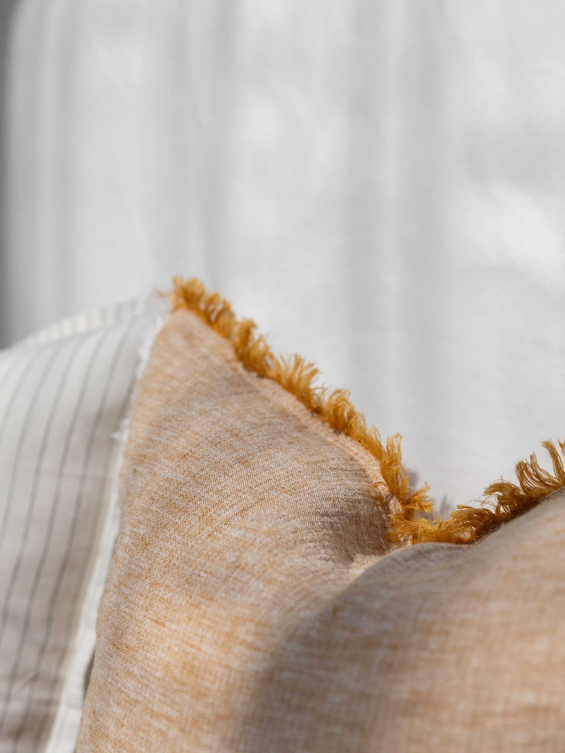 Oliver Fringed Heavy Linen Cushion Gold