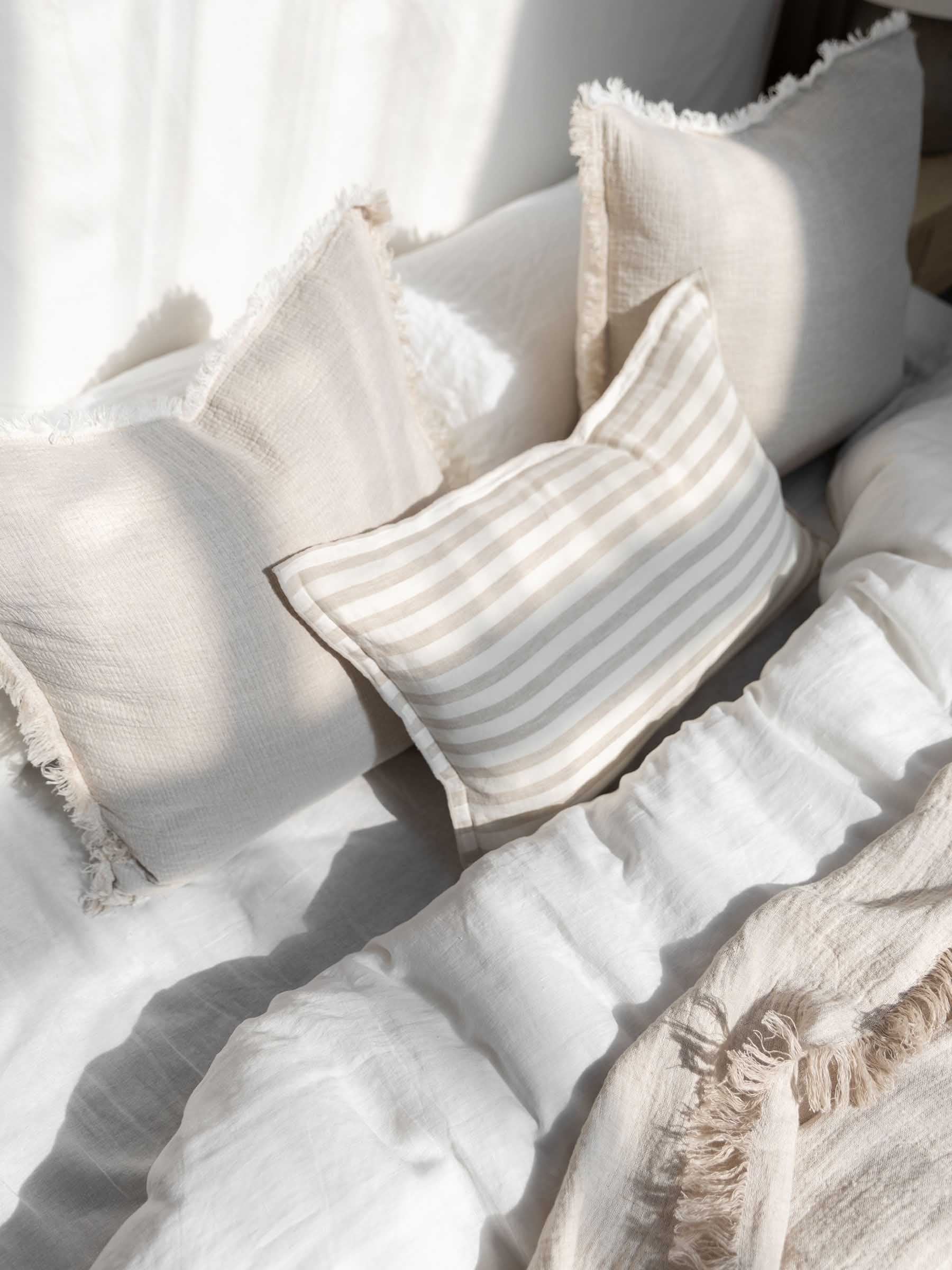 Oliver Fringed Heavy Linen Cushion Natural