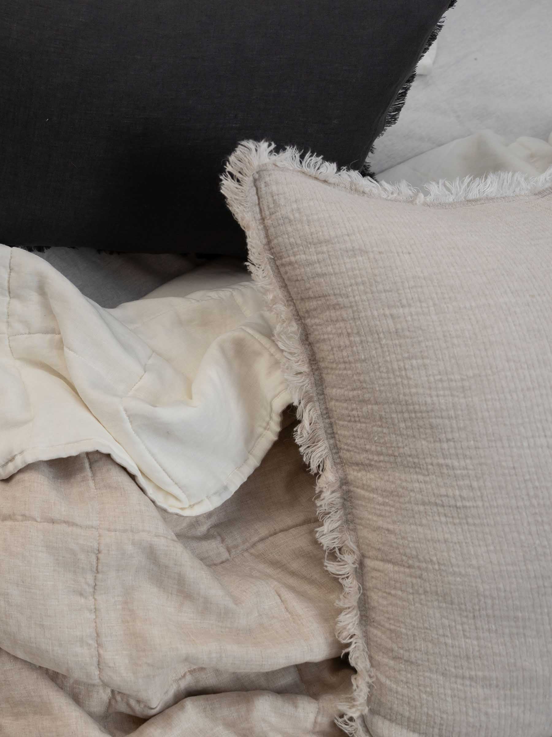 Oliver Fringed Heavy Linen Cushion Natural