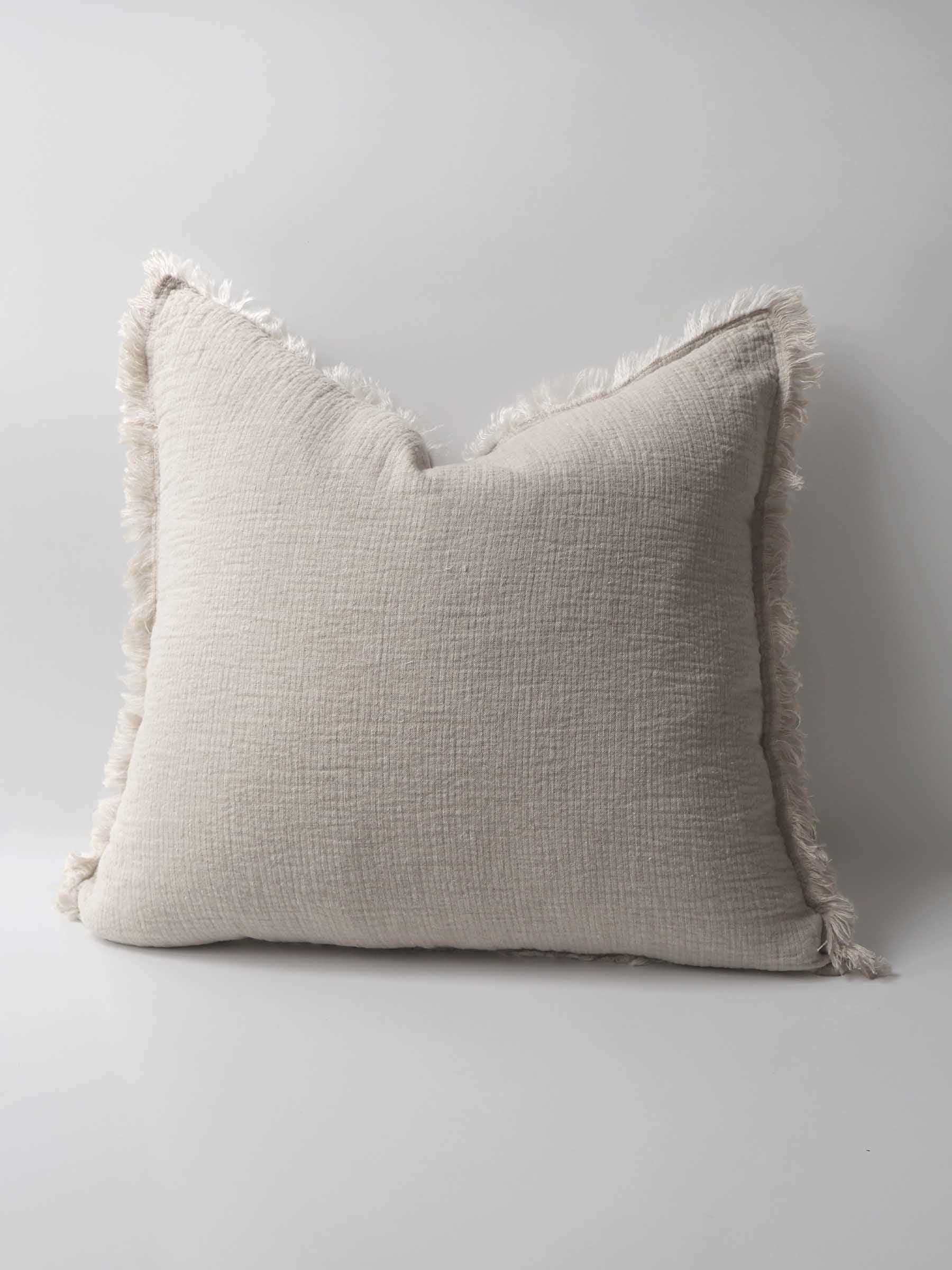 Oliver Fringed Heavy Linen Cushion Natural