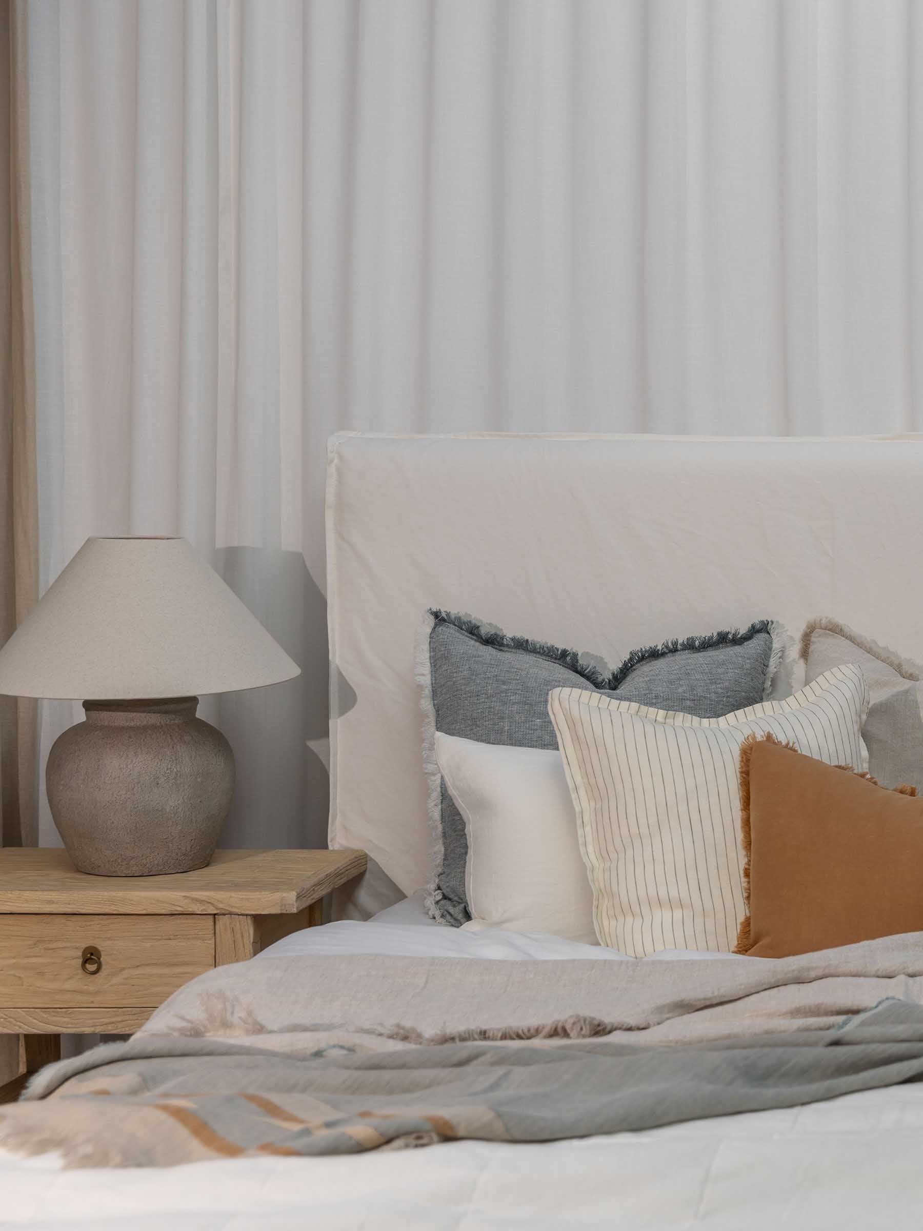 Oliver Fringed Heavy Linen Cushion Petrol