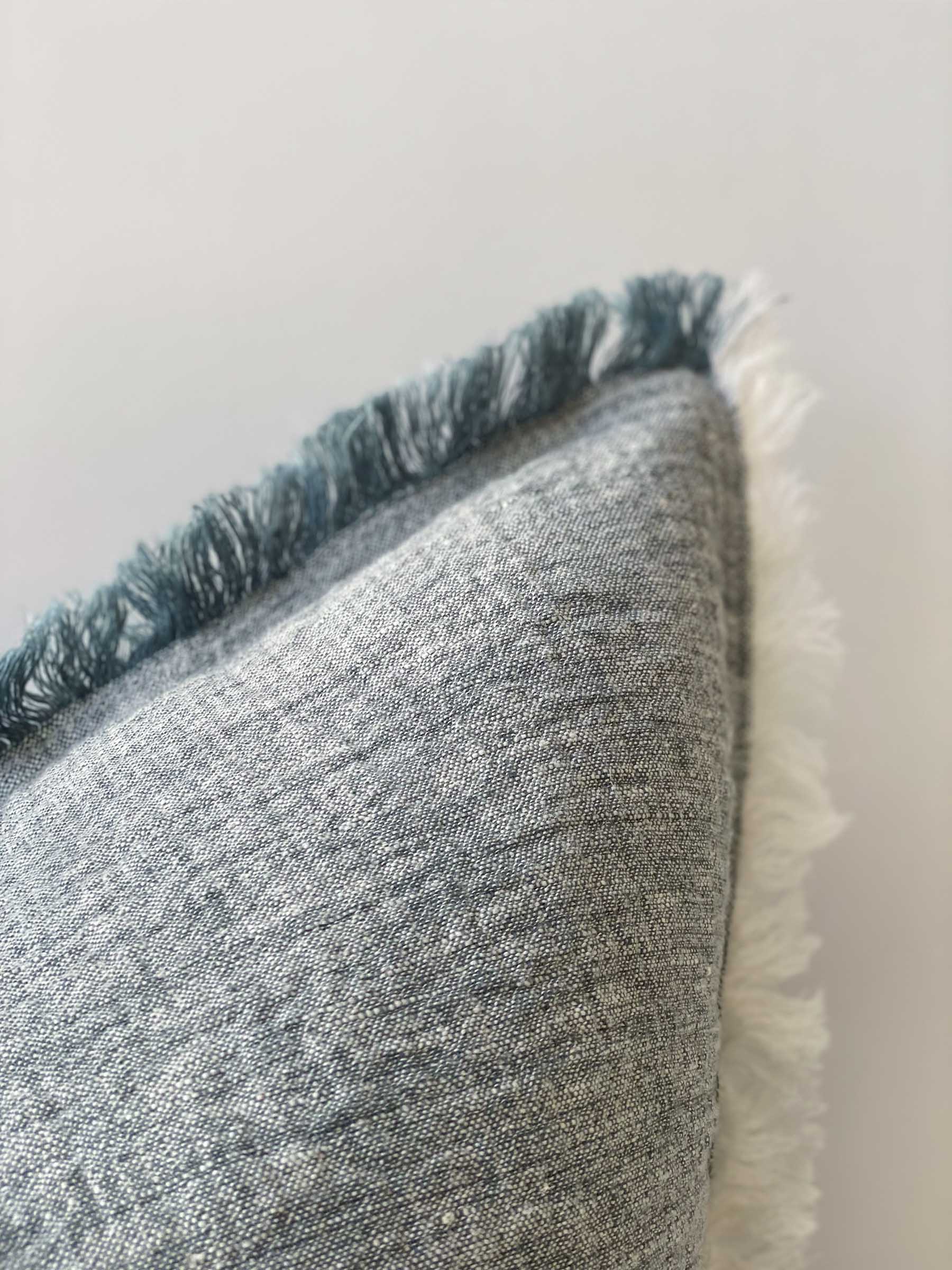 Oliver Fringed Heavy Linen Cushion Petrol